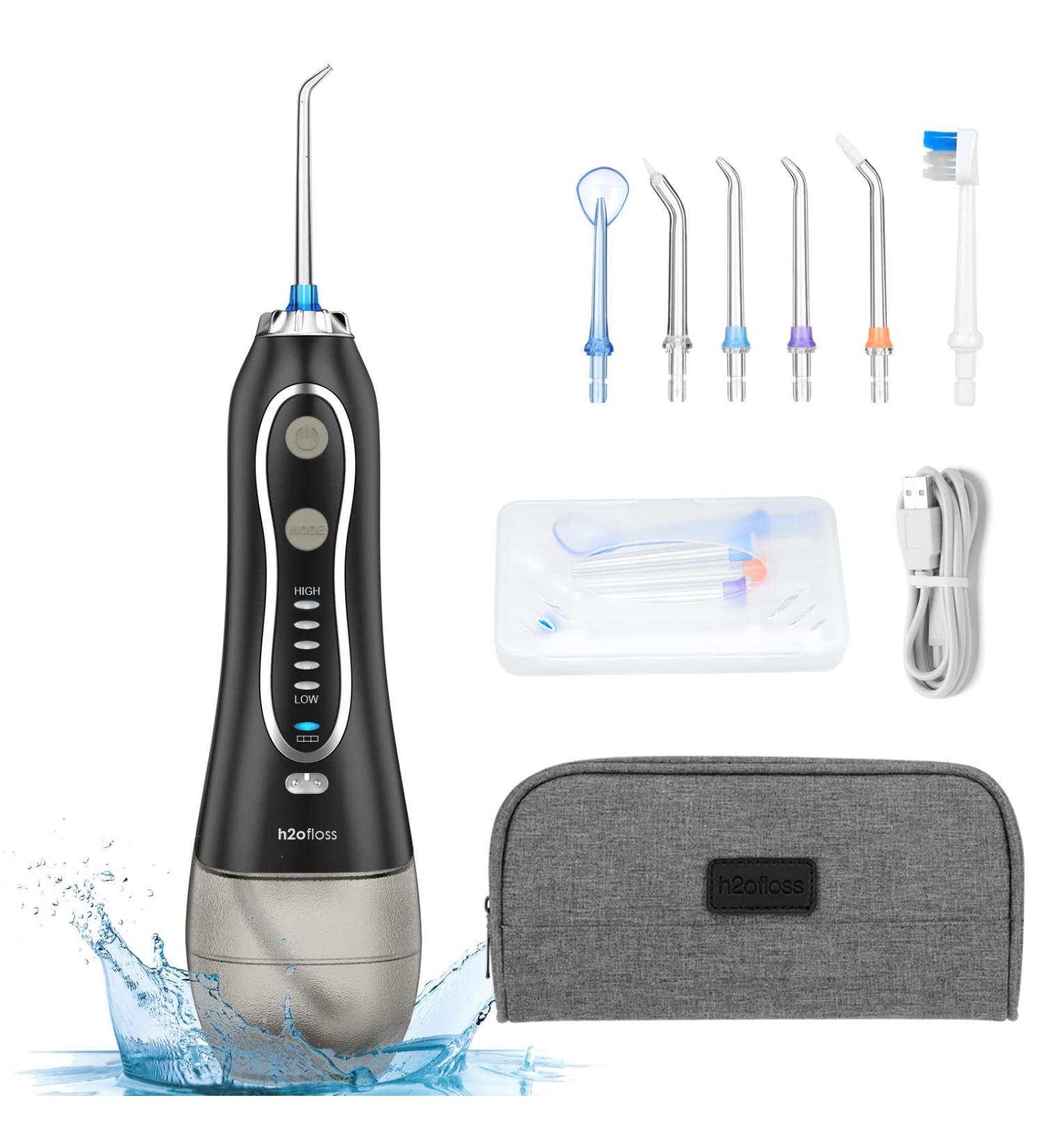 H2ofloss Portable Water Flosser | 5 Modes, 6 Jet Tips, Waterproof Teeth Cleaner - Rechargeable for Home & Travel | 300ml Reservoir - Buy Online on GoSupps.com