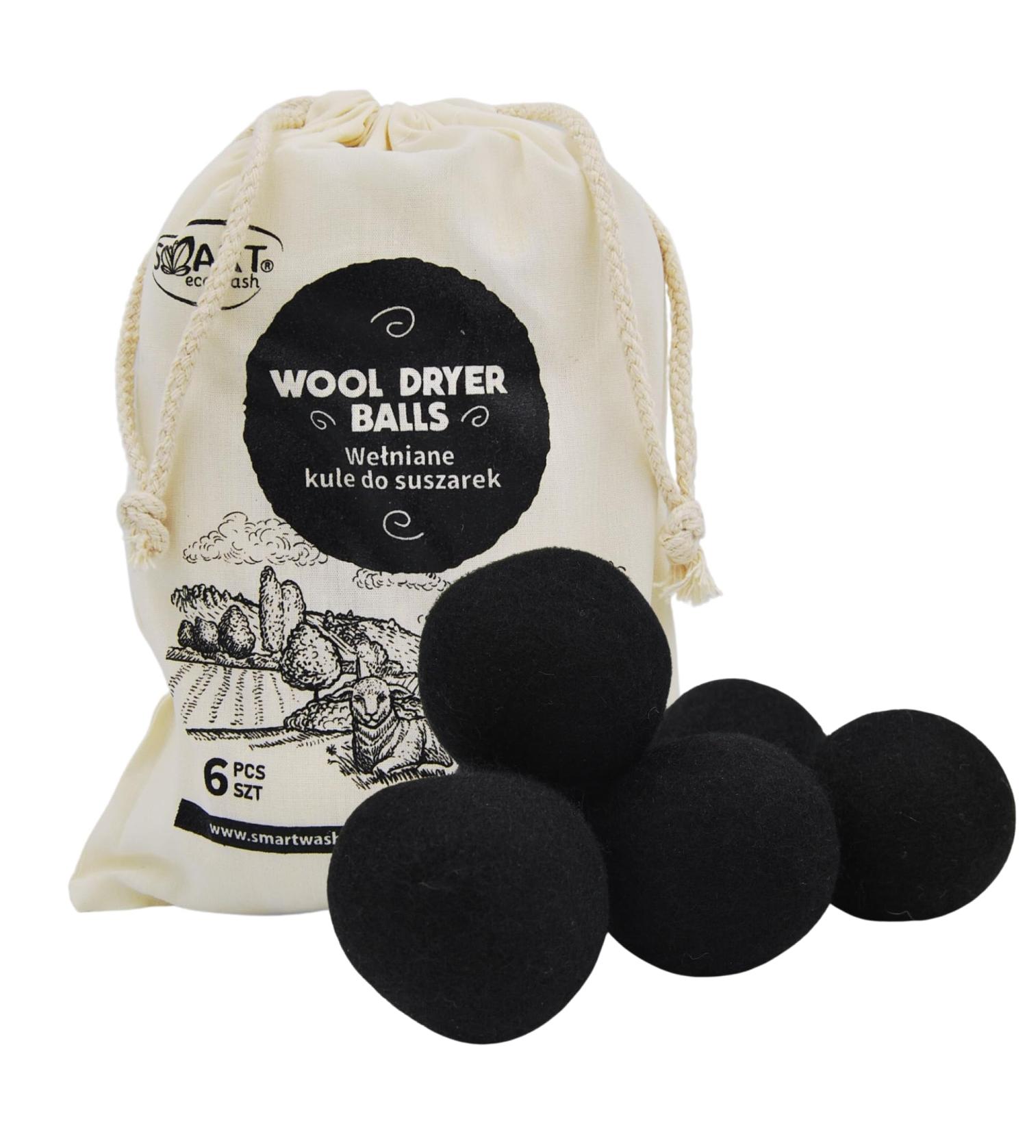 Smart Wash Dryer Balls - 100% Wool Tumble Dryer Balls | Hypoallergenic & Eco-Friendly | 6 Black New Zealand Sheep Wool Balls - Buy Online on GoSupps.com