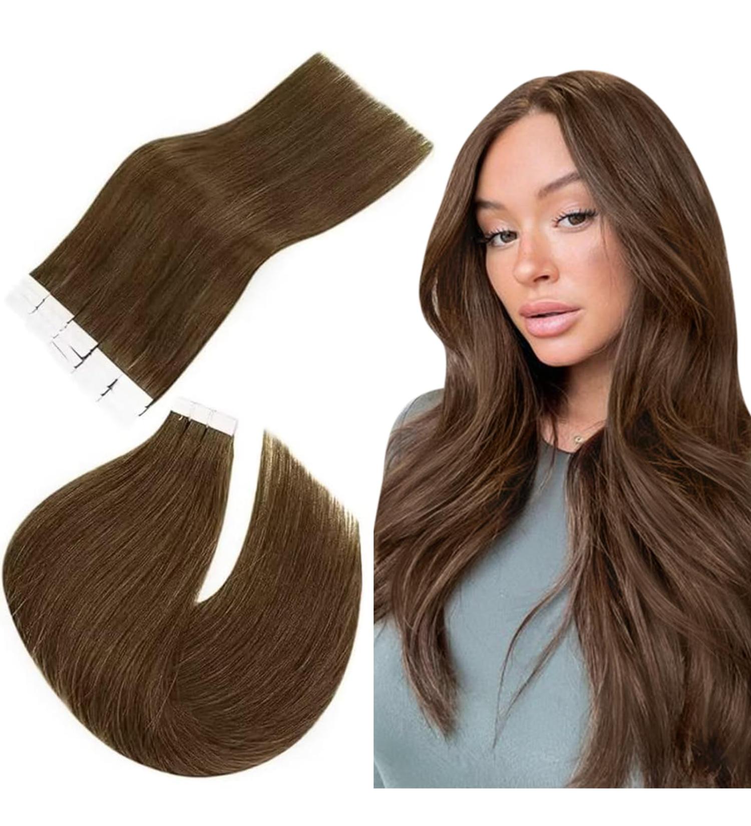 Easyouth Medium Brown Tape in Human Hair Extensions - 16 Inch #4 Remy Real Hair 20Pcs 40g - Buy Online on GoSupps.com