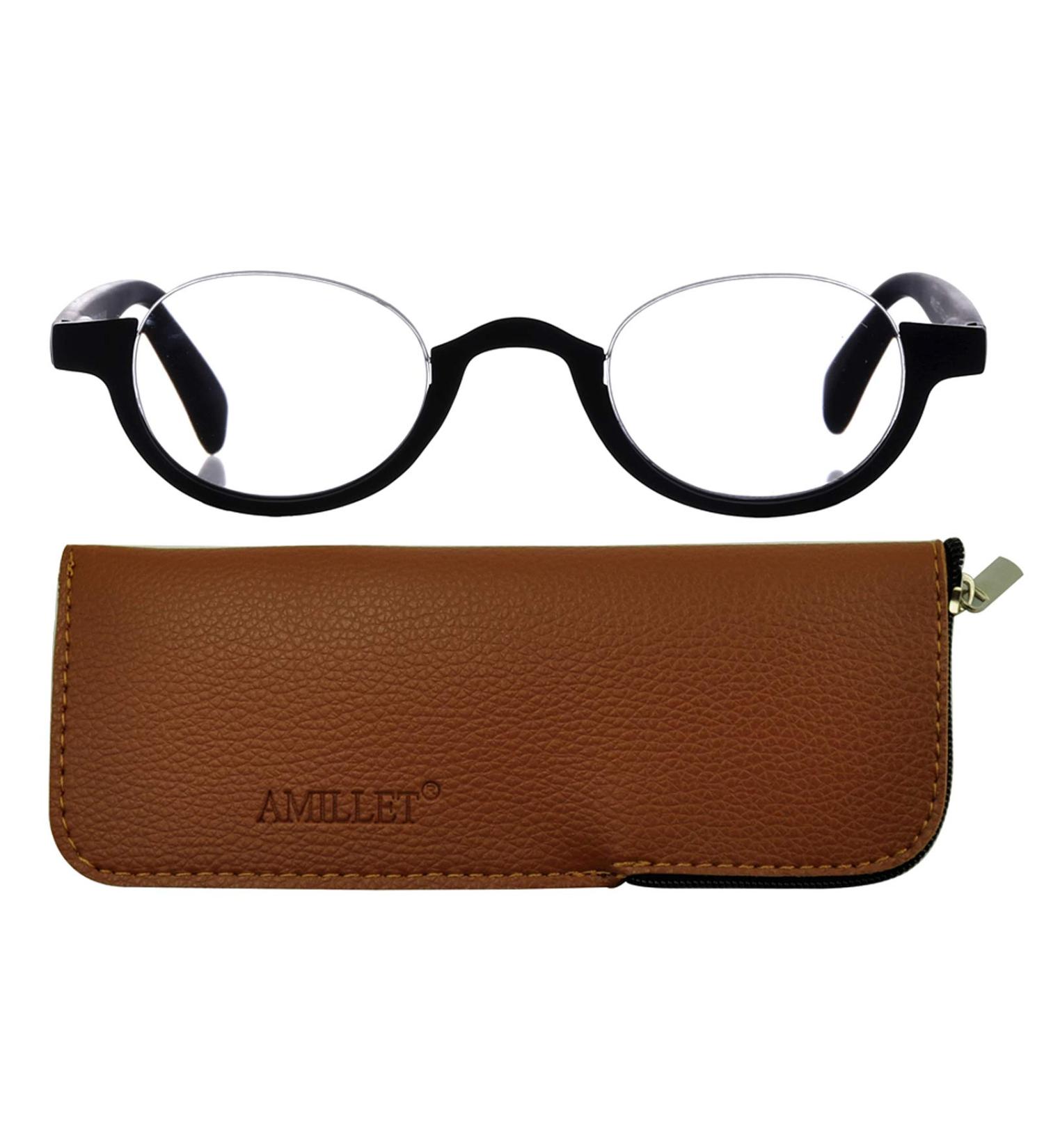AMILLET Half Moon Reading Glasses - Lightweight Retro Round Frame Readers with Spring Hinge, Matte Black +1.25 - Buy Online on GoSupps.com