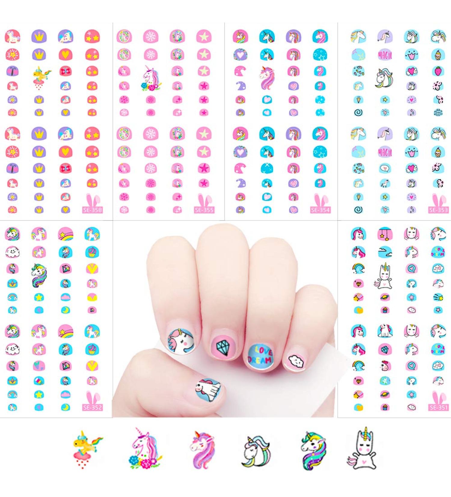 Fanoshon Unicorn 3D Nail Art Stickers - Self-Adhesive Decals for Kids - 270+ Cute Designs for Princess Manicure - Birthday Party Supplies - Buy Online on GoSupps.com