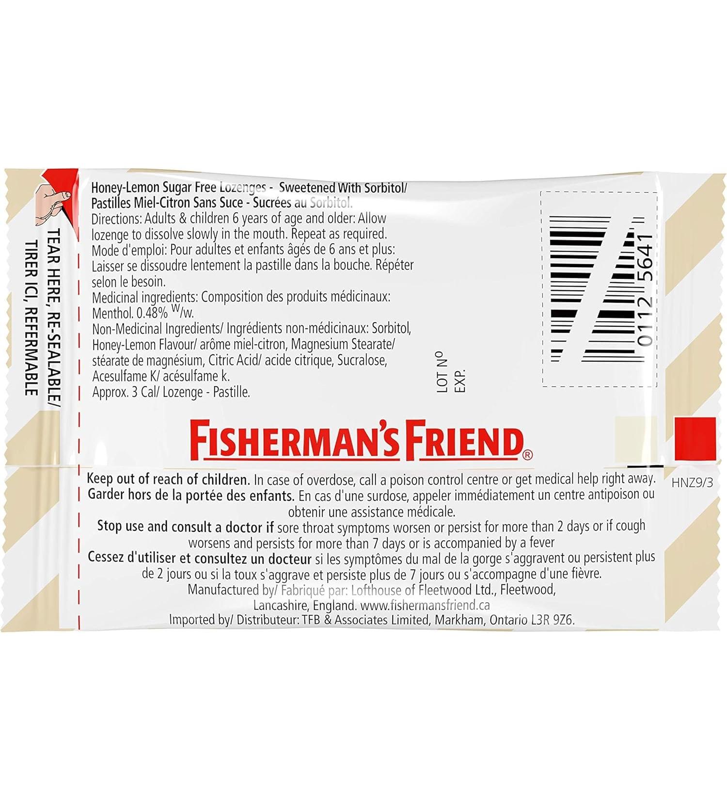 HONEY & LEMON MENTHOL FLAVOUR SUGAR FREE Fisherman's Friend Lozenges 24 x 25g Packs. by Fisherman's Friend