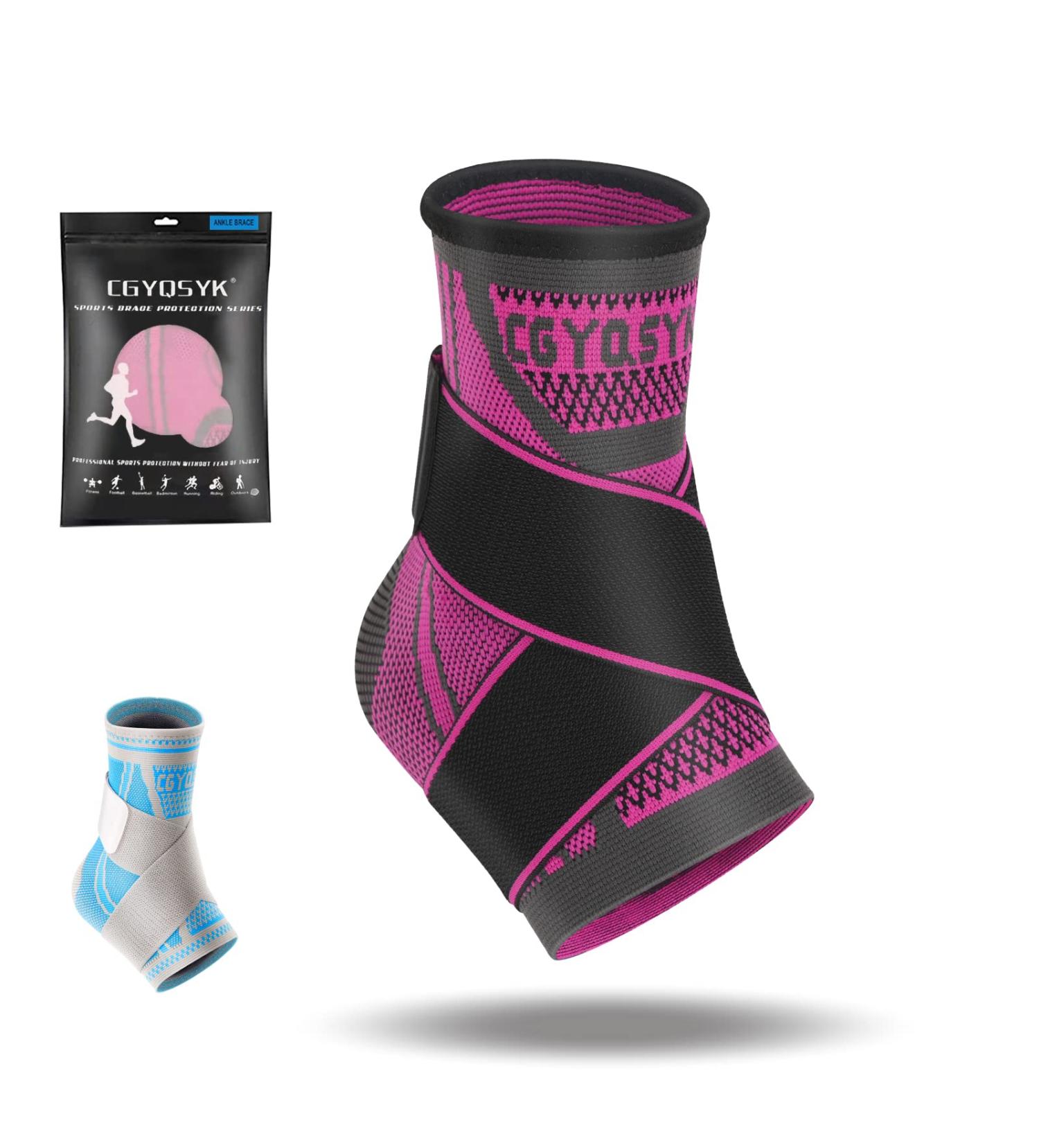 KCSHRAN Ankle Support Elastic Compression Ligament Ankle Brace Sock with Adjustable Strap for Improved Sprained Ankle Strains Joint Pain Recovery Sports M Upgrade-Rose/Black