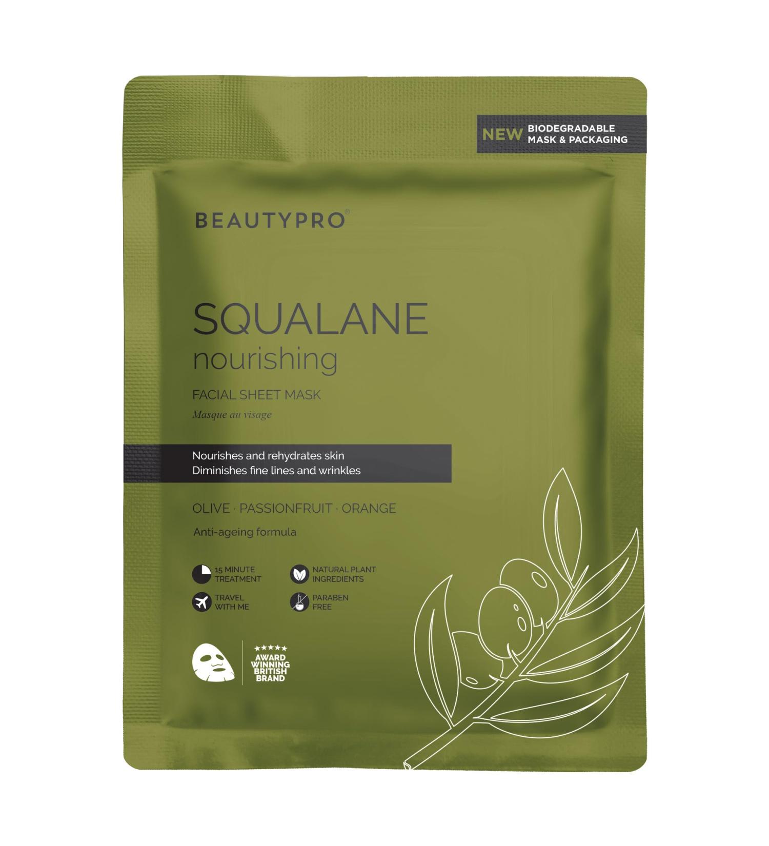 BEAUTYPRO SQUALANE Nourshing Sheet Mask - 100% Biodegradable | Face Mask | Sheet Mask | Vegan | Plant Based | Squalane | Olive Extract | Facial | Korean Skin Care | Nourshing | Radiant Complexion - Buy Online on GoSupps.com