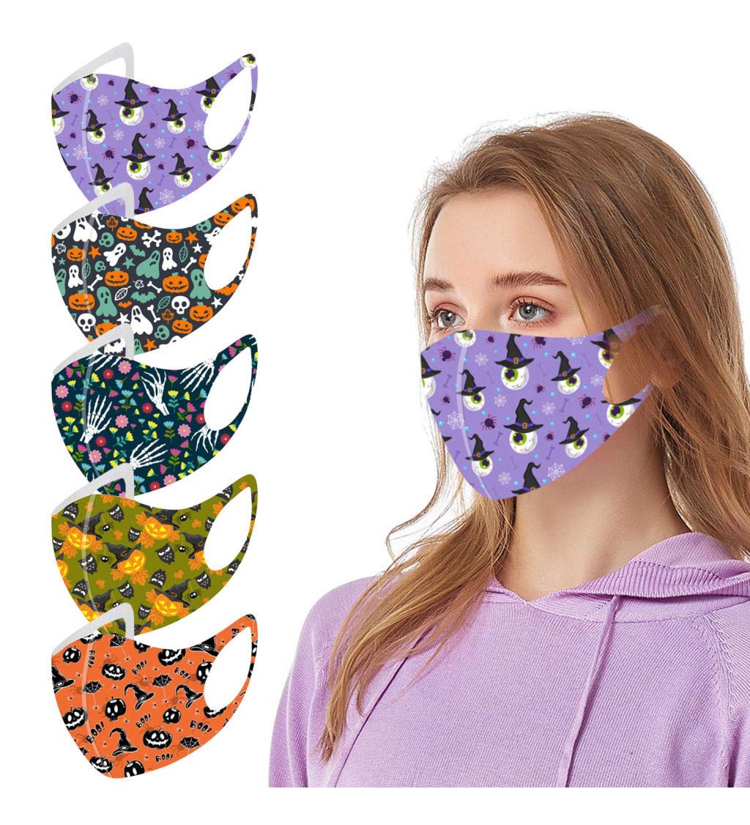 Yliquor 5pc Adult Halloween Mouth Mask for Protection Face and Nose Health Washable Earloop Mask Reusable Washable for Men Women Adults (5 PC A) - Buy Online on GoSupps.com