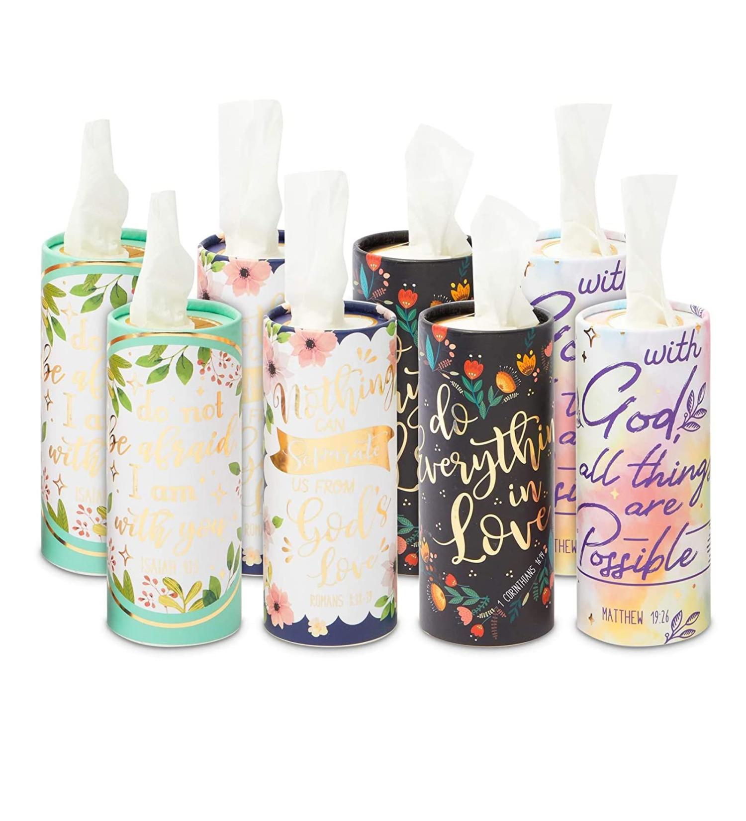 Cylinder Tissue Boxes - 400 Wipes - Religious Quotes (8 Pack) - Buy Online on GoSupps.com