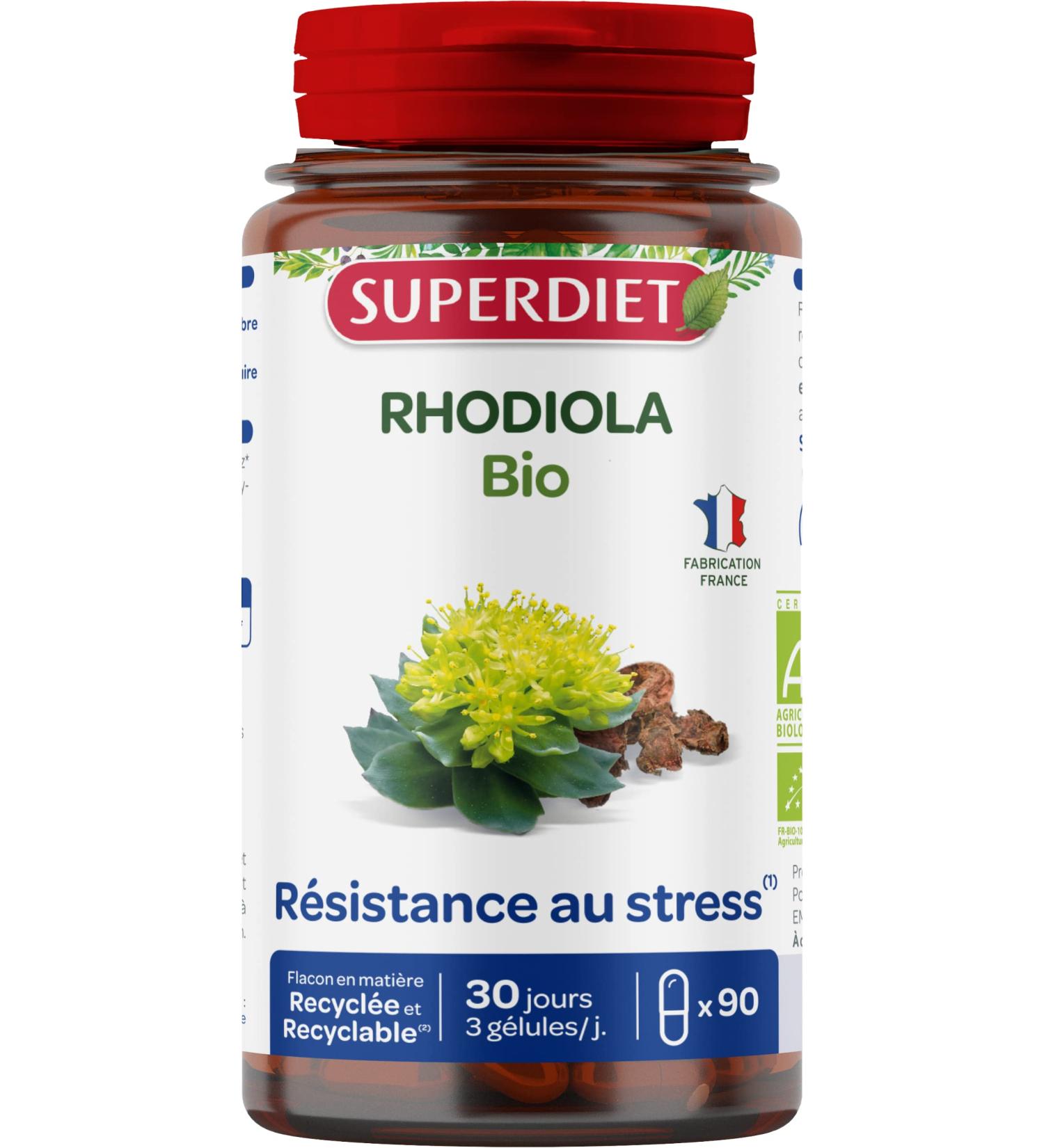 SUPERDIET - Organic RHODIOLA - Stress resistance Emotional balance - Herbal medicine - Made in France - 90 Capsules - Buy Online on GoSupps.com