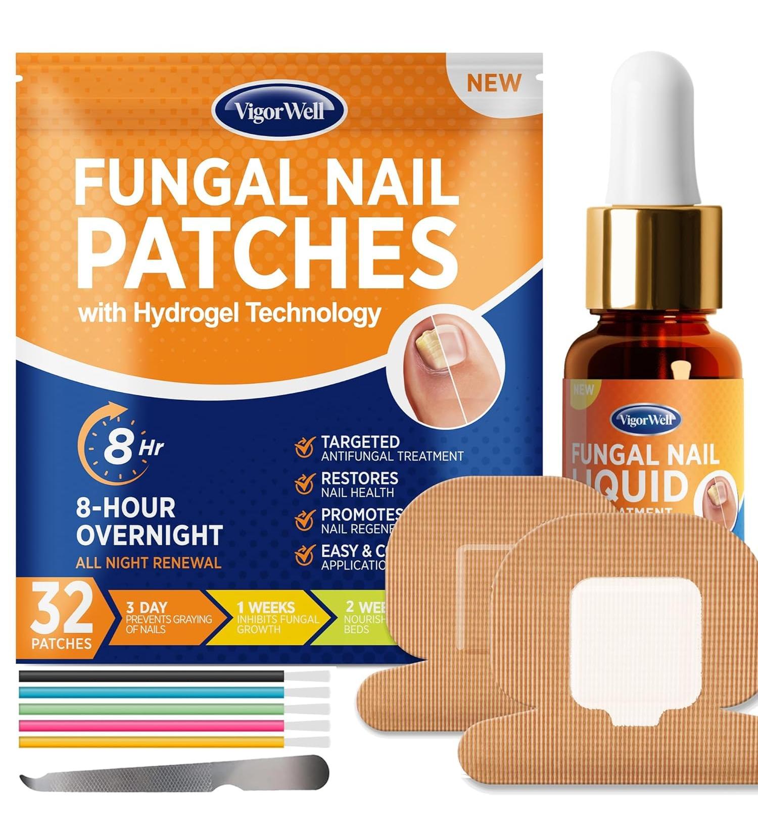 Extra Strength Toenail Fungus Treatment - Nighttime Fungal Nail Patches & Liquid Set (32 Patches + 15ml) - Effective Toe Nail Care International Shipping - Buy Online on GoSupps.com
