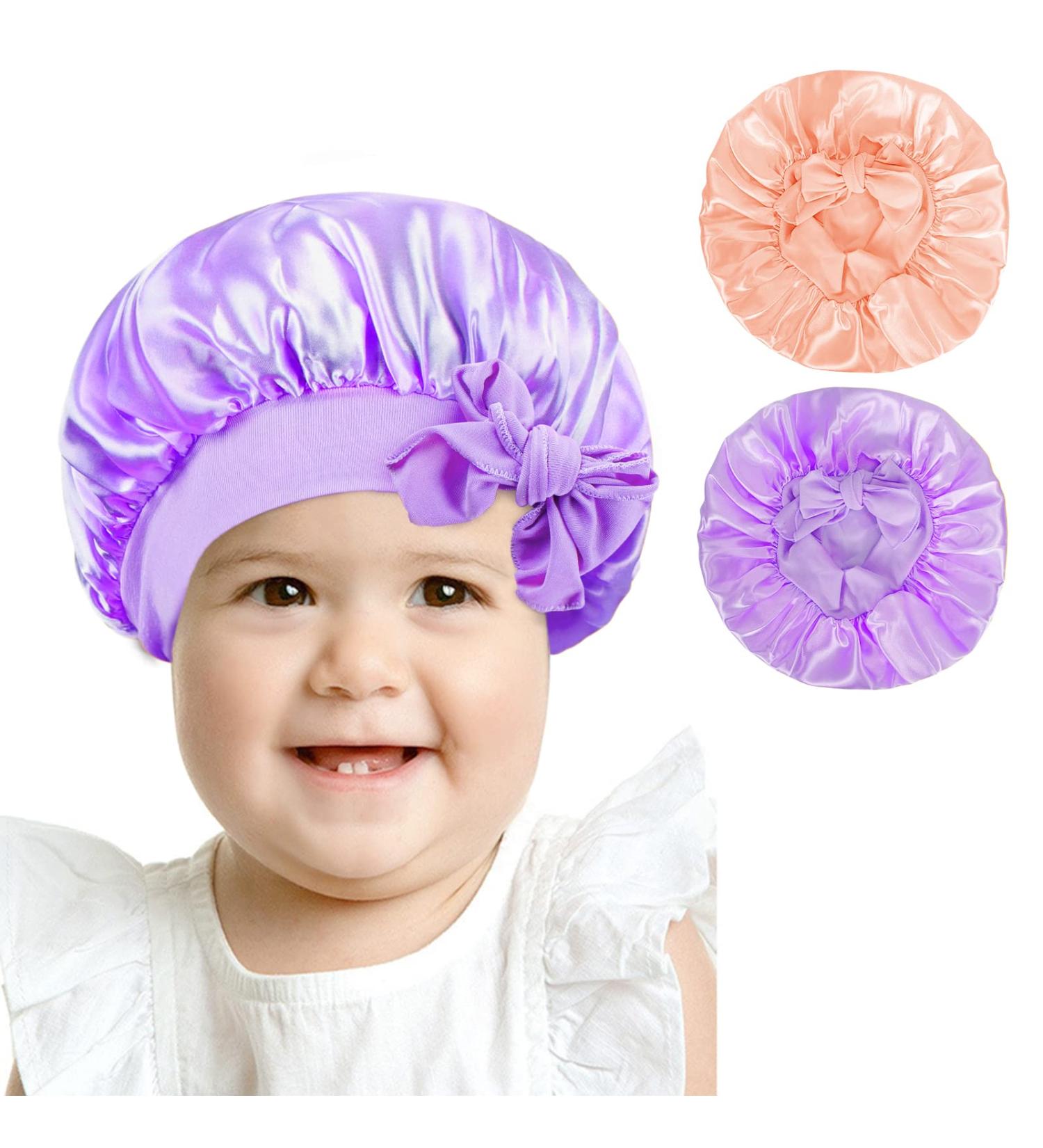 Arqumi Silk Satin Bonnet for Kids 2Pcs - Soft Baby Sleeping Cap - Adjustable Night Cap for Toddler Child Teens - Nude & Purple - Buy Online on GoSupps.com