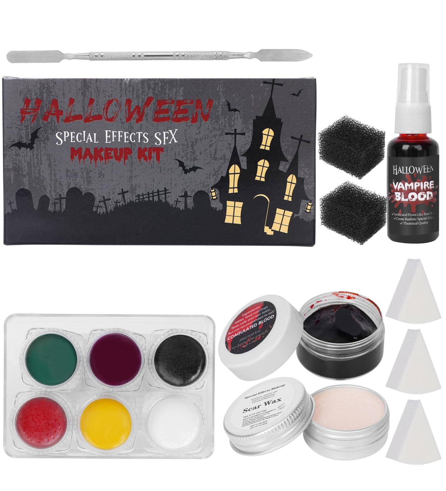 Ultimate Halloween Zombie Makeup Kit | 6 Colors SFX Bruise Palette Scar Wax Fake Blood & Tools for Demonic Cosplay - Buy Online on GoSupps.com