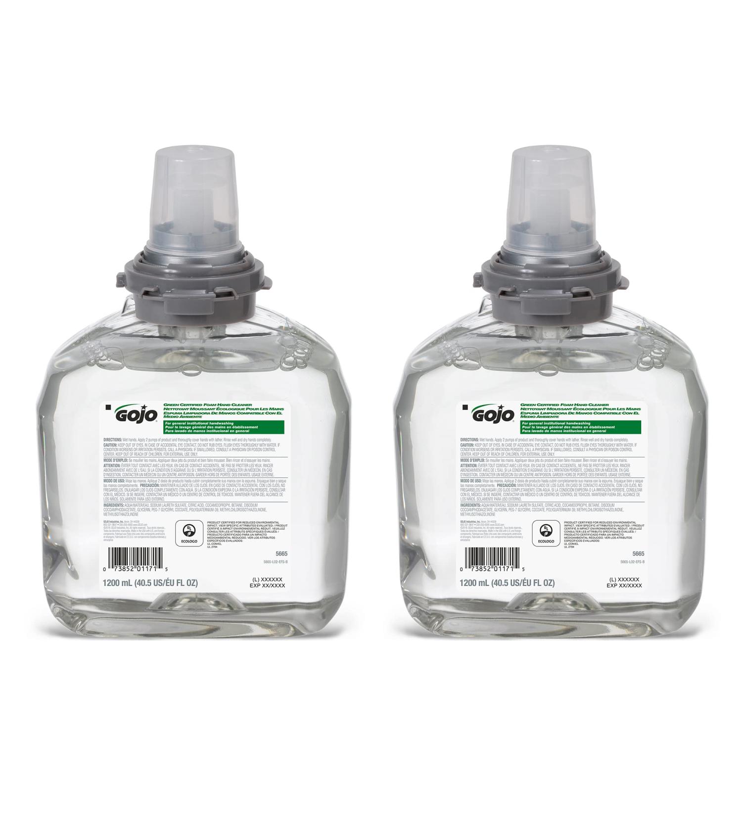 GOJO Green Certified Foam Hand Cleaner 1200 mL Refill for TFX Dispenser, Fragrance Free, EcoLogo Certified (Pack of 2) - Buy Online on GoSupps.com