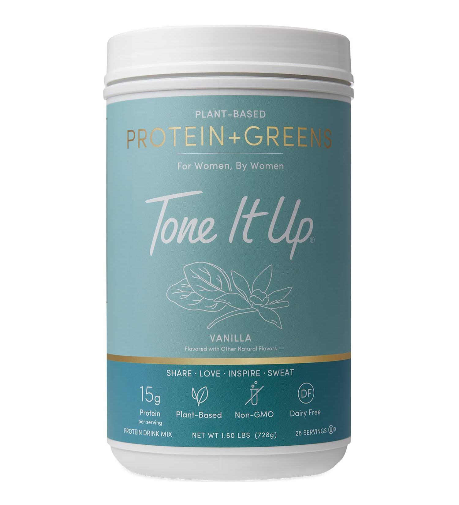 Tone It Up Plant Based Protein Powder + Greens | Dairy Free, Kosher, Non-GMO | 28 Servings, 15g Protein | Vanilla 1.60lb - Buy Online on GoSupps.com