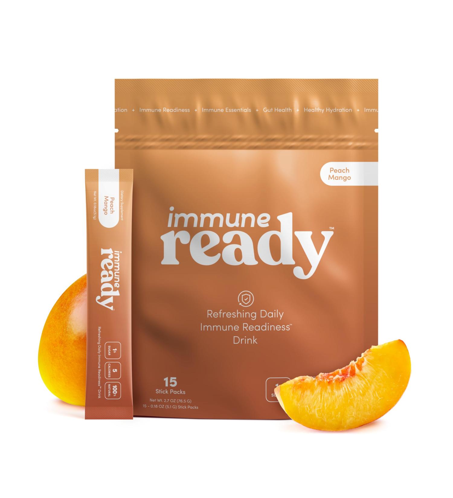 Immune Ready Electrolytes Powder Packets - Vitamin C Immune Support Drink Mix with Zinc D3 & Beta Glucan - Low Sugar Hydration Delicious Peach Mango Flavor Peach Mango 0.2 Ounce (Pack of 15) - Buy Online on GoSupps.com
