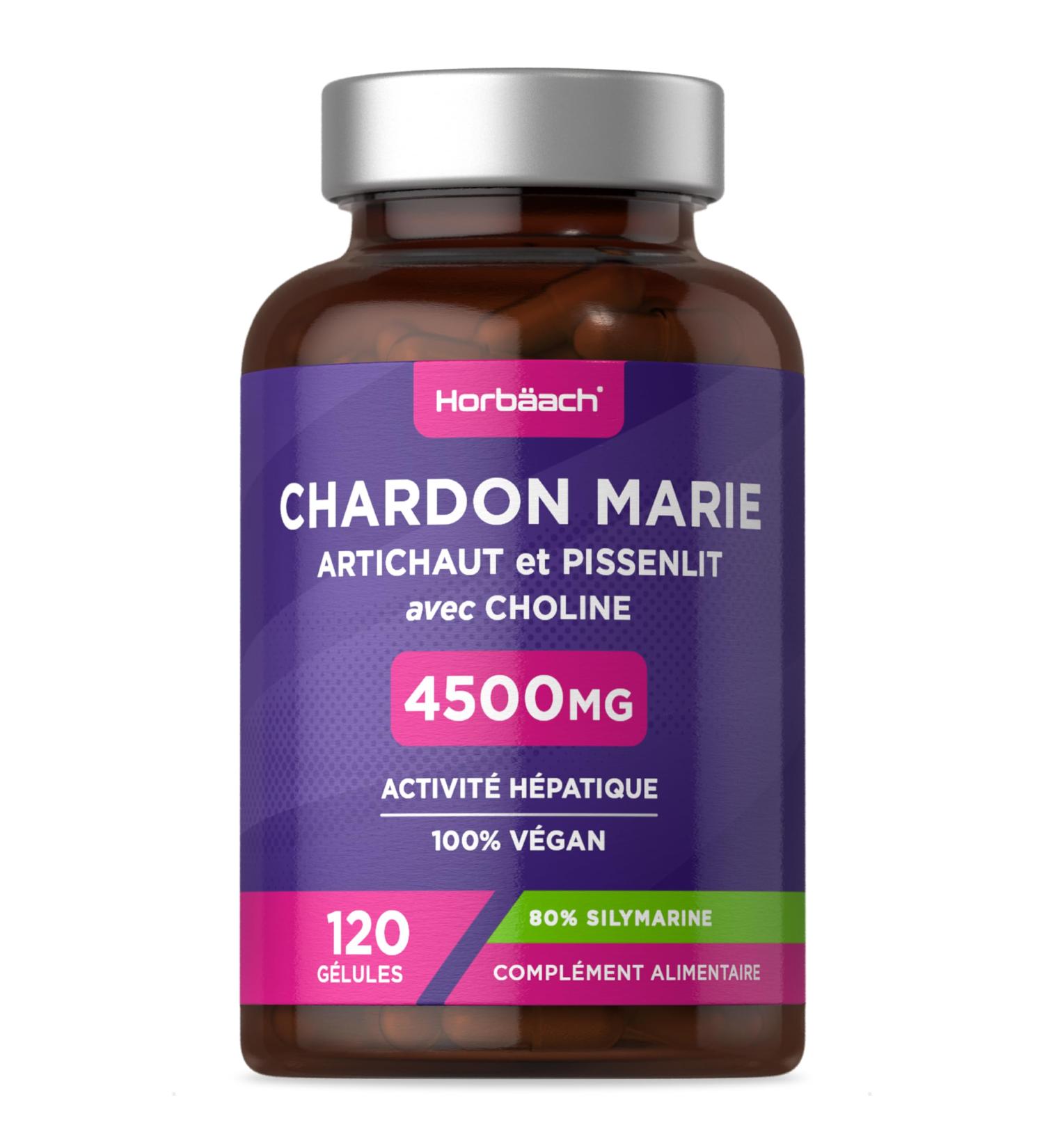 Milk Thistle Dandelion & Artichoke Complex 4500mg | 80% Silymarin | 120 Capsules | Dietary Supplement with Choline | High Dosed | Milk Thistle Complex | by Horbaach - Buy Online on GoSupps.com