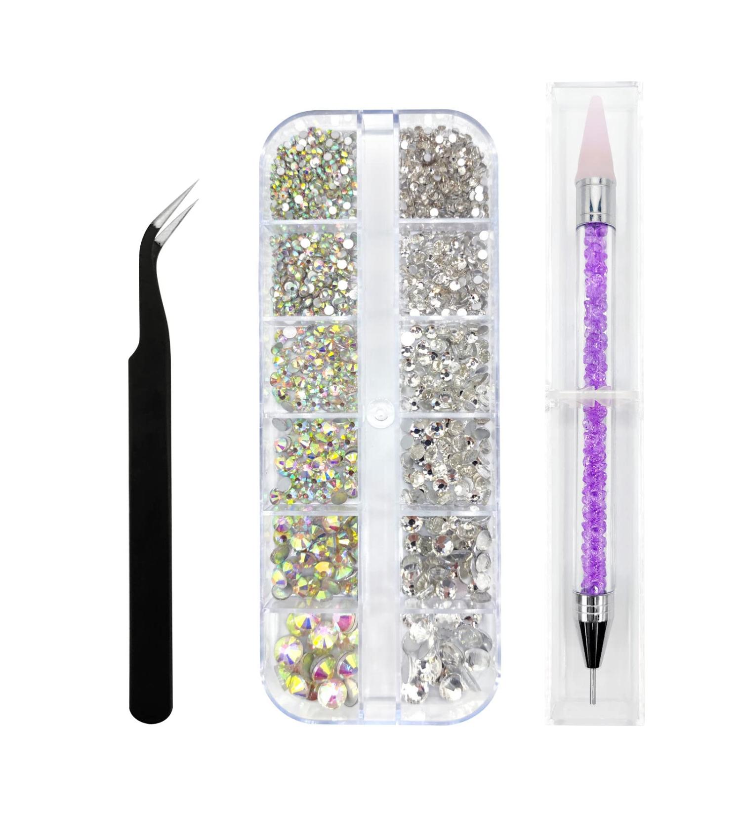 Cretty-Meet 1500pcs Rhinestones in 6 Sizes Flat Back Crystal AB Nail Art Gems Kit with Tools - Clear and Rainbow | Perfect for Nails, Face, Eye Makeup, and Crafts - Buy Online on GoSupps.com