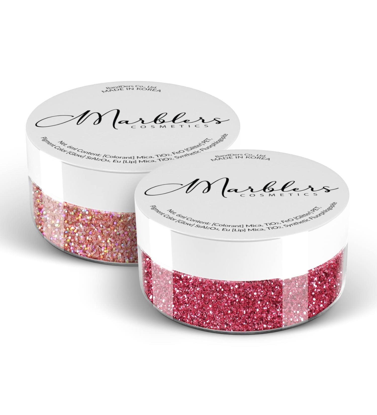MARBLERS Holo Pink Rose & Crimson Pink Cosmetic Glitter Duo 0.36oz | Vegan & Cruelty-Free Eyeshadow & Nail Art | Festival Makeup Glitter - Buy Online on GoSupps.com