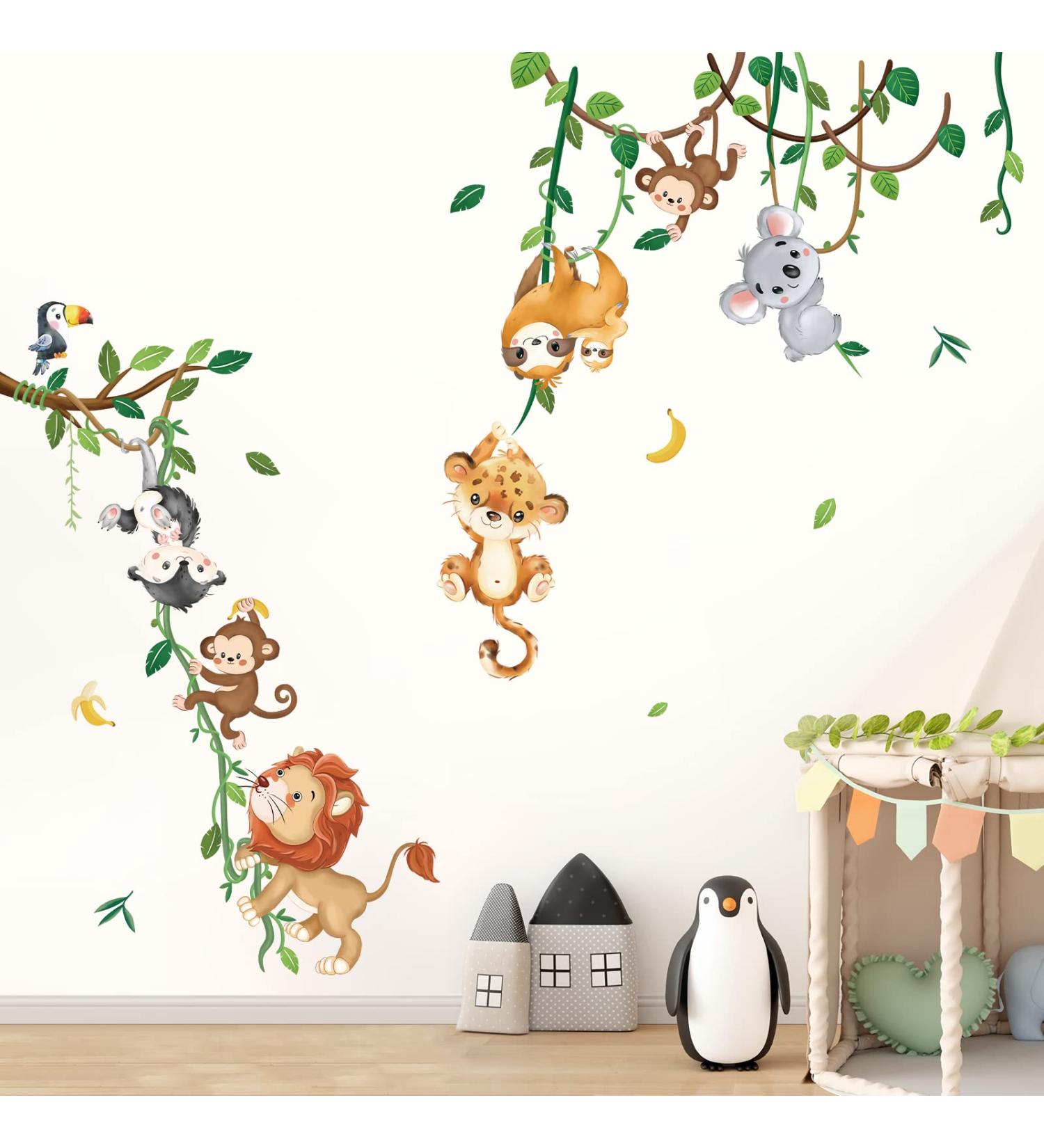 DecalMile Jungle Animals Climbing Tree Wall Decals - Baby Nursery & Kids Room Decor - Buy Online on GoSupps.com