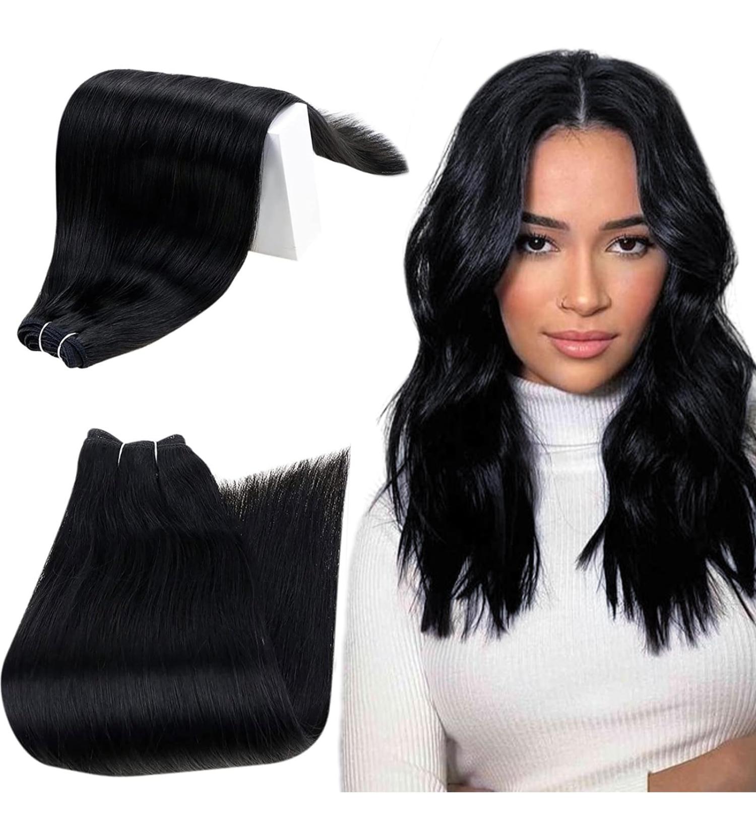 Runature 55cm Real Remy Human Hair Extensions - Black Straight Sew-In 100g - Premium Quality Hair Treat - Buy Online on GoSupps.com