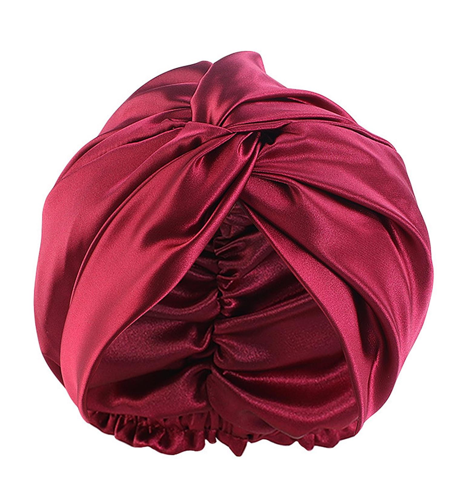 100% Mulberry Silk Night Hat for Women | Adjustable Double Layer Sleeping Cap & Hair Care Bonnet - Burgundy Red - Buy Online on GoSupps.com