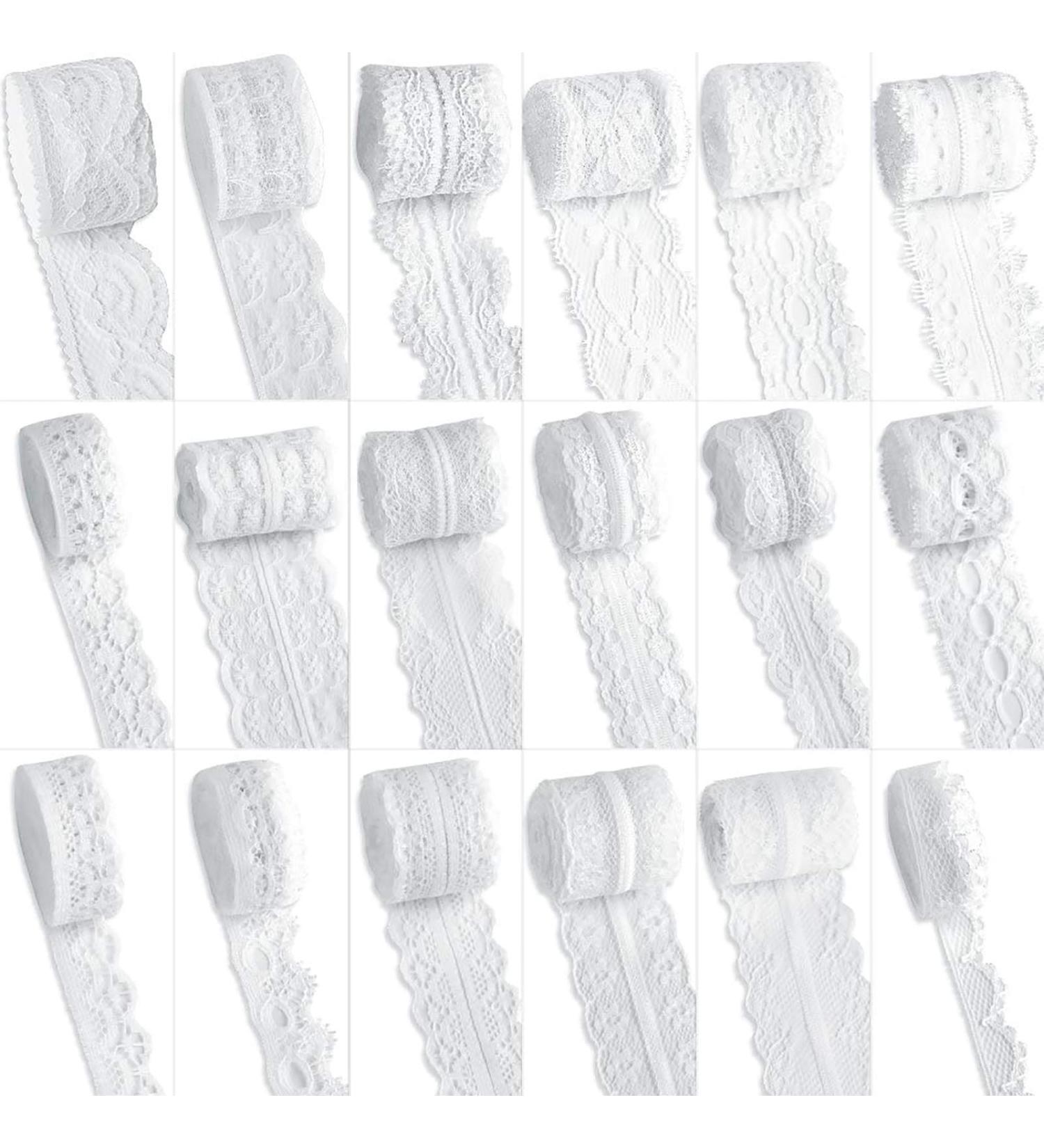 18 Rolls of 3.28 Yards White Lace Ribbon Trim for Crafting, Sewing, Gift Wrap, Wedding Decoration - LEOBRO Floral Lace Fabric - Buy Online on GoSupps.com
