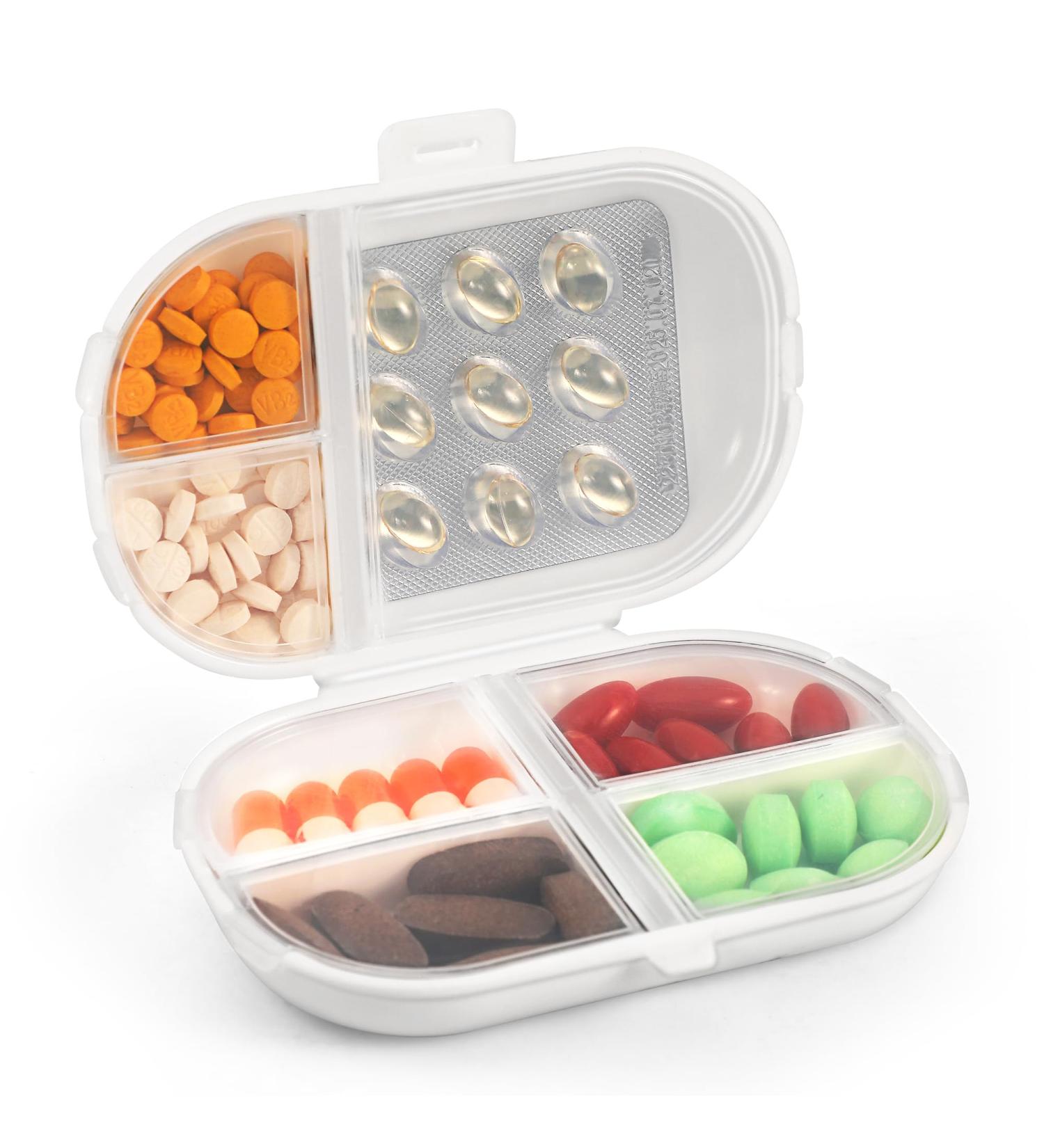 Dynippy Daily Pill Organizer - Portable 7-Compartment Pill Case for Travel | Small Vitamin & Medicine Holder in White - Buy Online on GoSupps.com