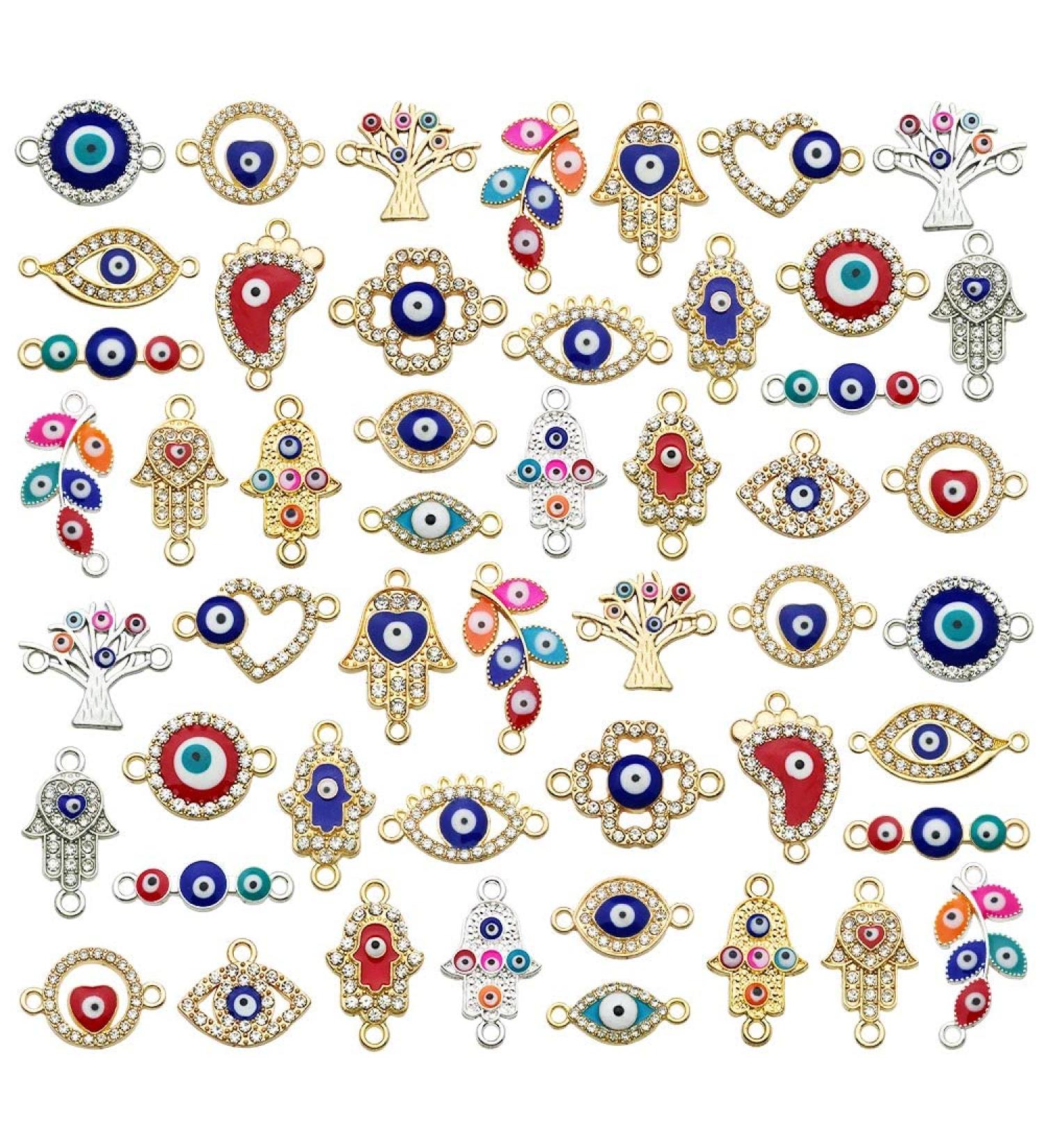50pcs Assorted Evil Eye Connector Rhinestone Charms for Jewelry Making - DIY Craft (M703) - Buy Online on GoSupps.com