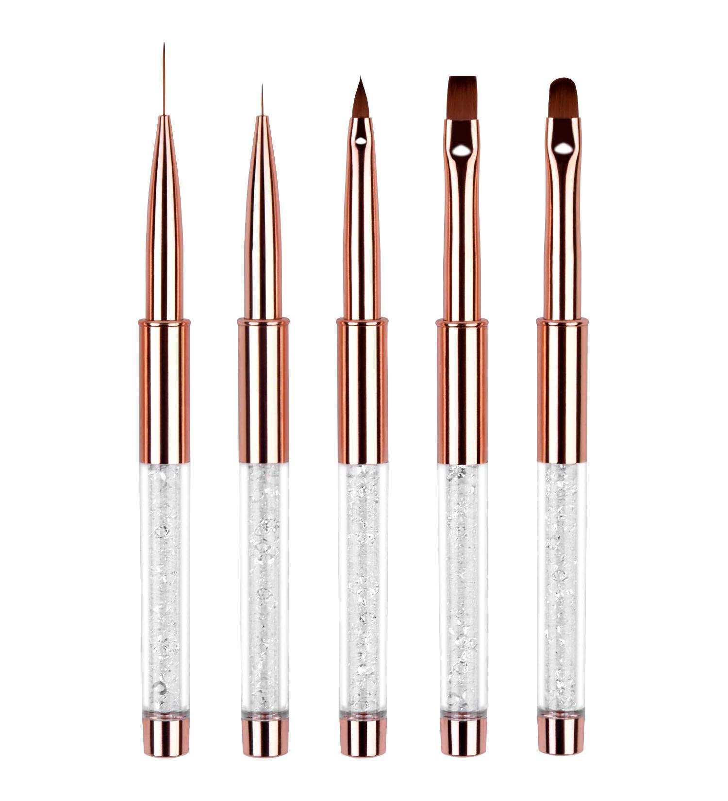 Ycyan 5Pcs Nail Art Brush Set with Rhinestone Handle - Gel Polish Design Brushes for Salon and DIY Manicure - Rose Gold - Buy Online on GoSupps.com