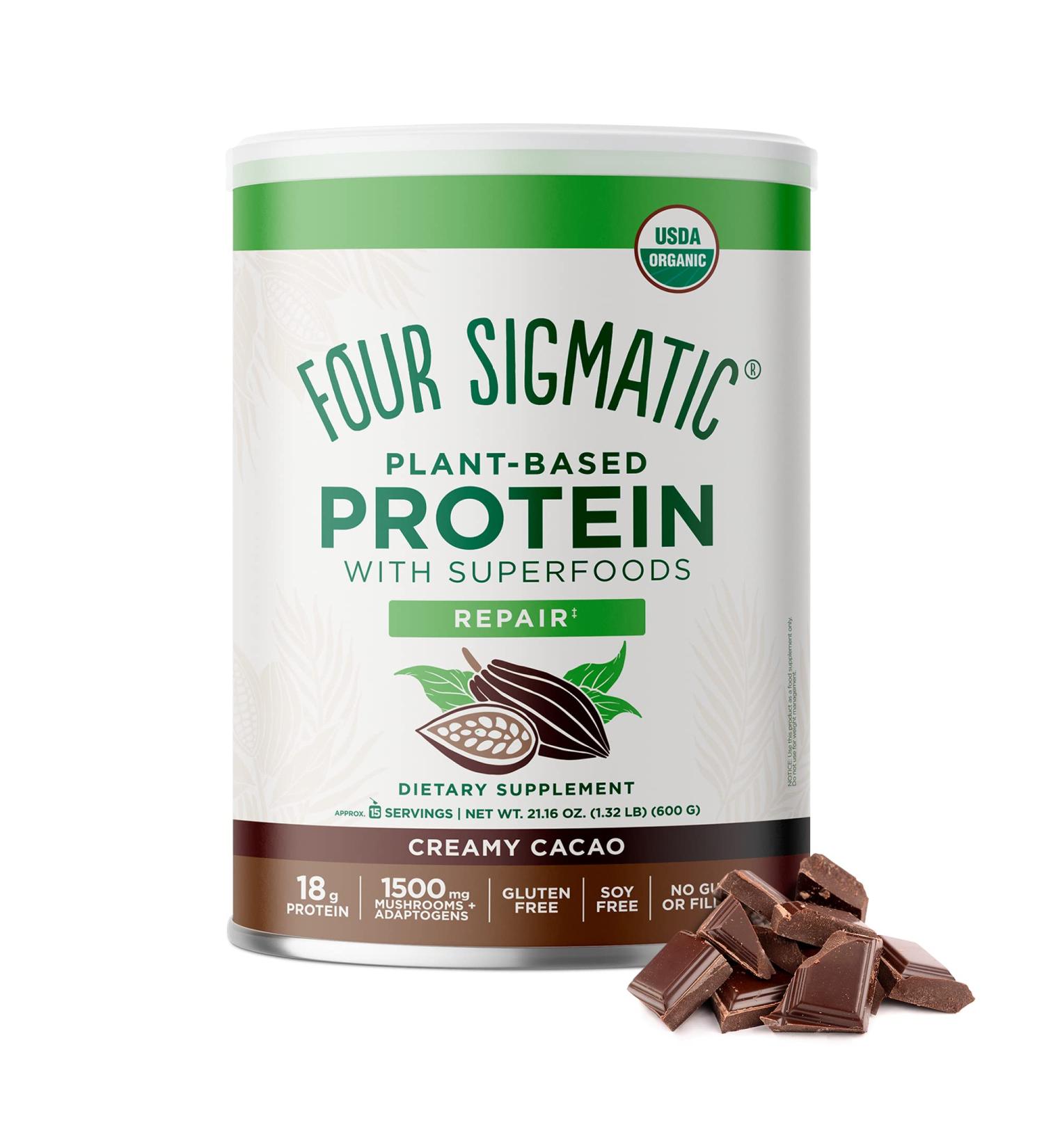 Four Sigmatic Creamy Cacao Plant-Based Protein with Superfoods - 21.16 oz (600 g) - Buy Online on GoSupps.com