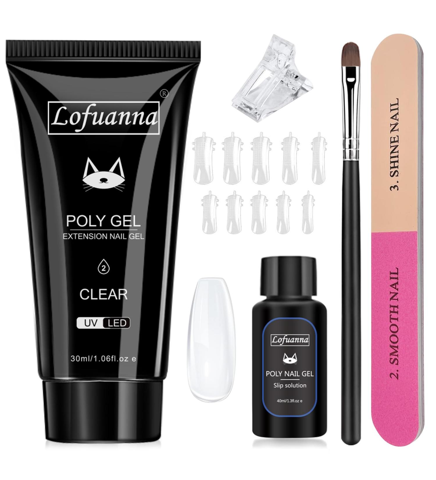Poly Gel Nail Kit 30ML - All in One Poly Nail Gel Extension Kit with Slip Solution - Nail Art Set for Beginners - Clear - Buy Online on GoSupps.com