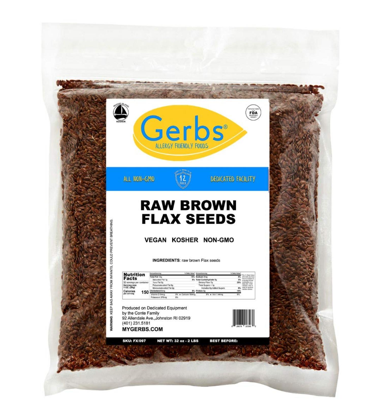 GERBS Raw Brown Flax Seeds 2 LBS - Non-GMO, Keto & Paleo, High Omega-3 & Fiber - Gluten & Peanut Free - Freshly Harvested & Packaged - Buy Online on GoSupps.com