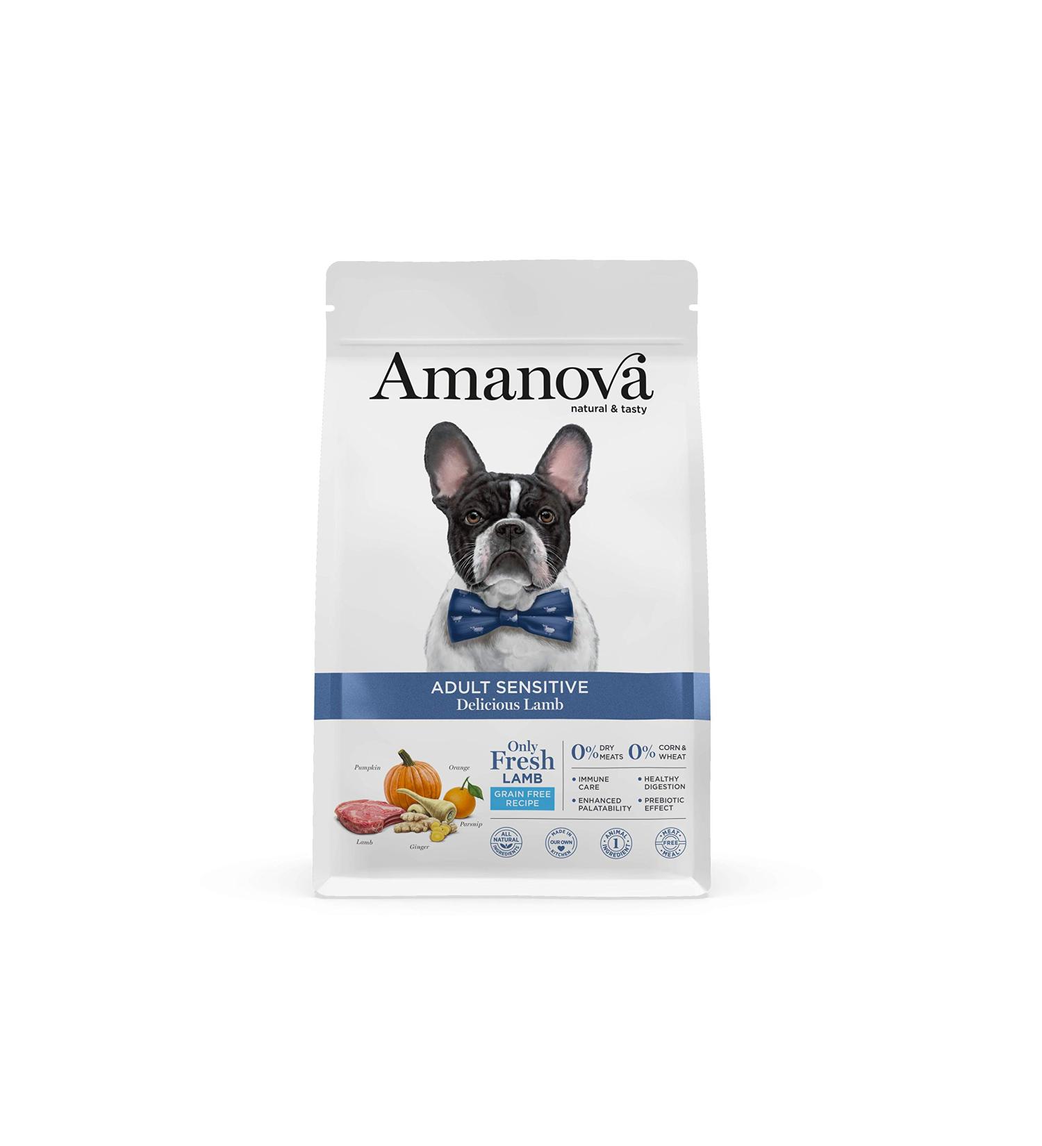 Amanova Dry Food for Medium or Large Adult Dogs with Sensitive Skin or Hair Lamb Flavor - 100% Natural Hypoallergenic and Monoprotein - Grain Free (2 Kg) - Buy Online on GoSupps.com