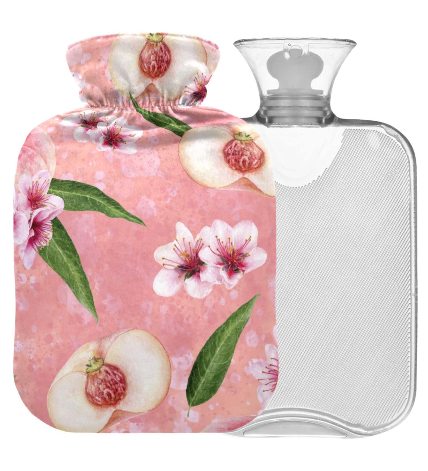 Naanle Peach Cherry Floral Heat Bottle with Cover - 2L Transparent Hot Water Bottle for Pain Relief Bed Warmer & Cold Therapy - Buy Online on GoSupps.com