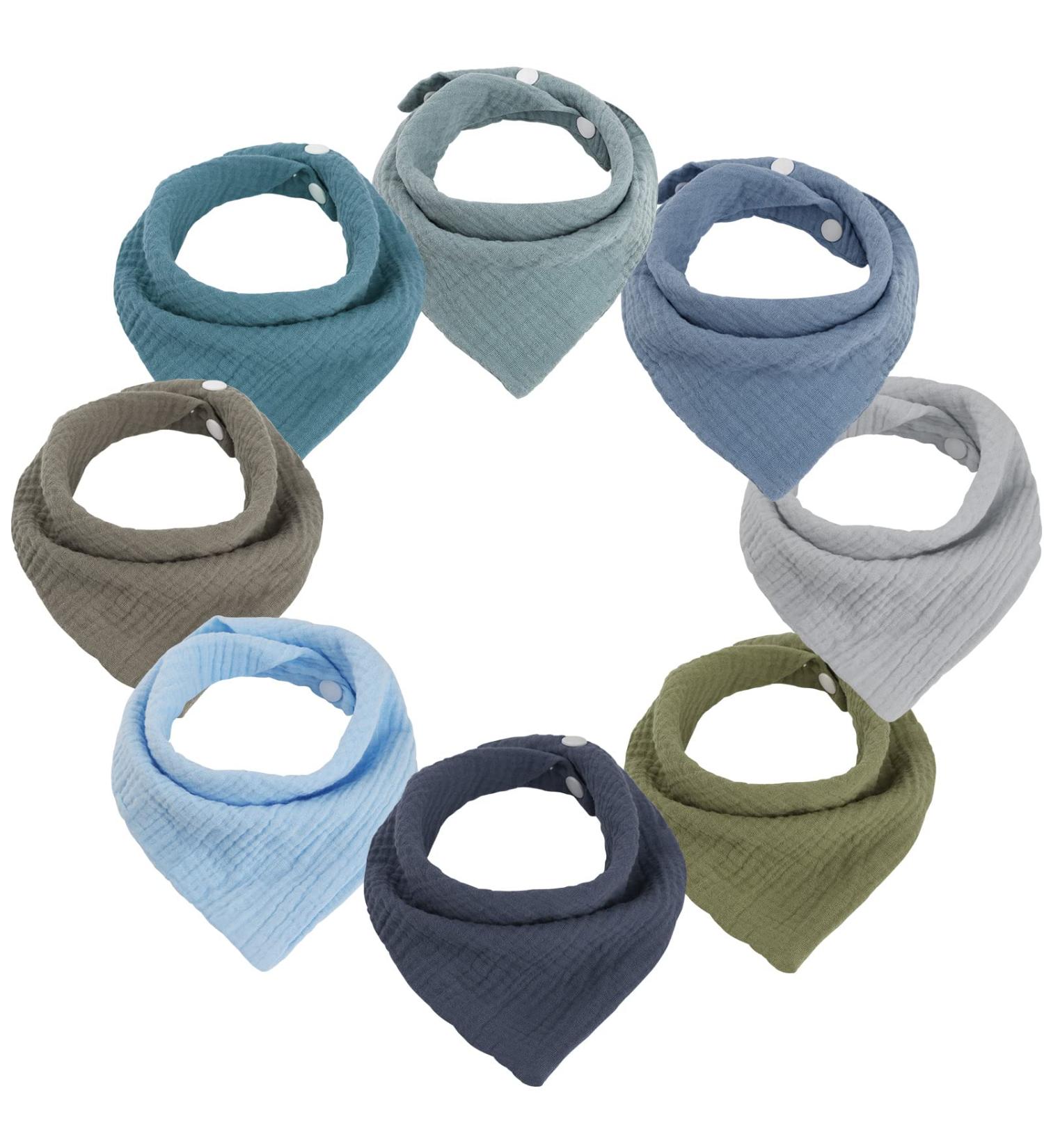 WD & CD 8-Piece Baby Triangle Bib Set | Soft Absorbent Muslin Bibs for Toddlers & Newborns | Adjustable for Boys & Girls - Blue - Buy Online on GoSupps.com