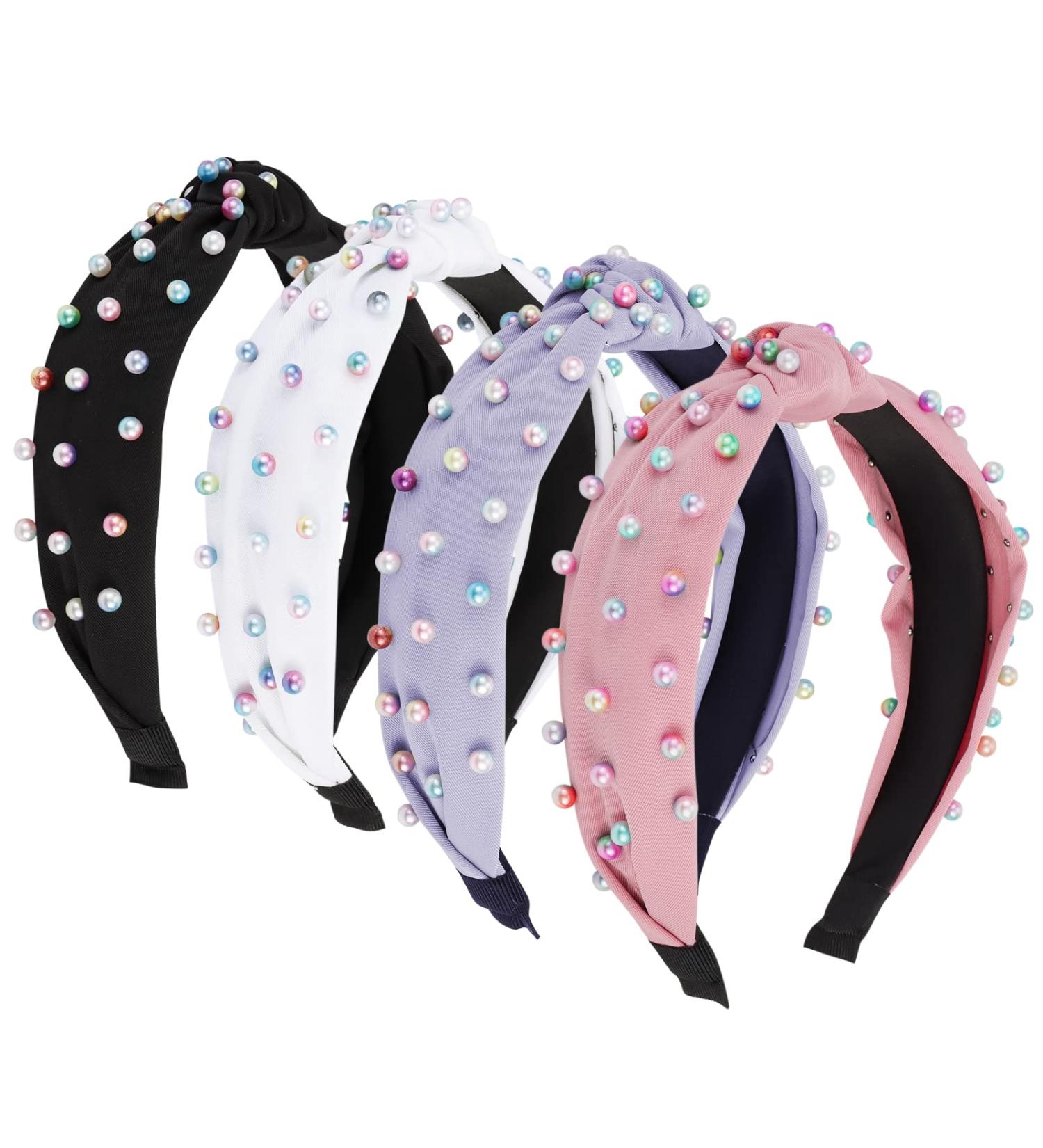 Jaciya 4 Pack Pearl & Beaded Headbands for Women & Girls - Colorful Knotted Turban Hair Accessories - Buy Online on GoSupps.com