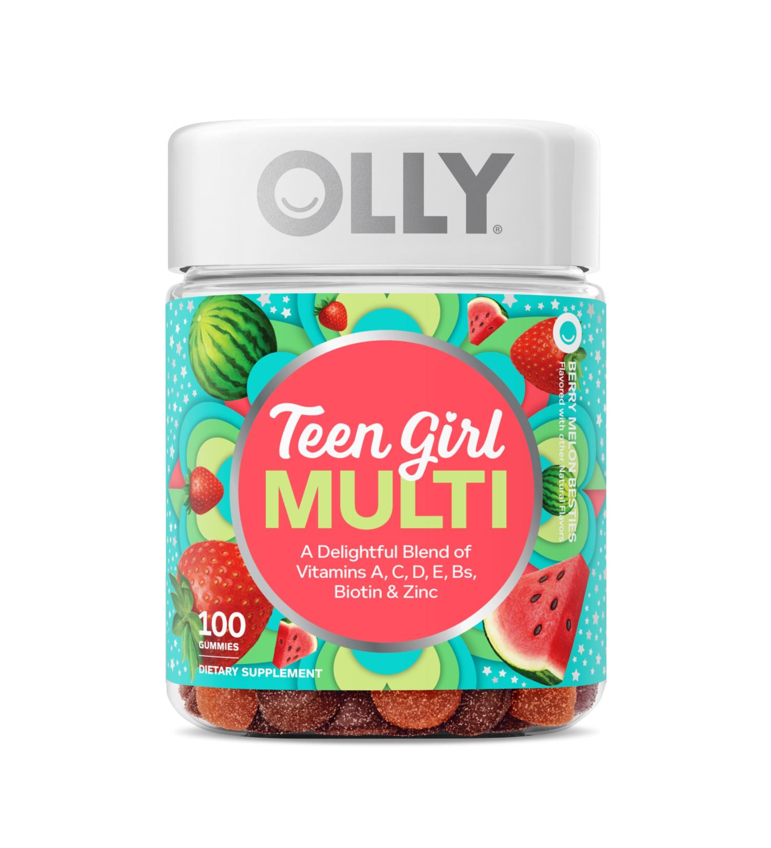 OLLY Teen Girl Multi Gummy Healthy Skin and Immune Support* Essential Vitamins Biotin Zinc Chewable Multivitamin Strawberry Melon Flavored 50 Day Supply - 100 Count 100 Count (Pack of 1) - Buy Online on GoSupps.com