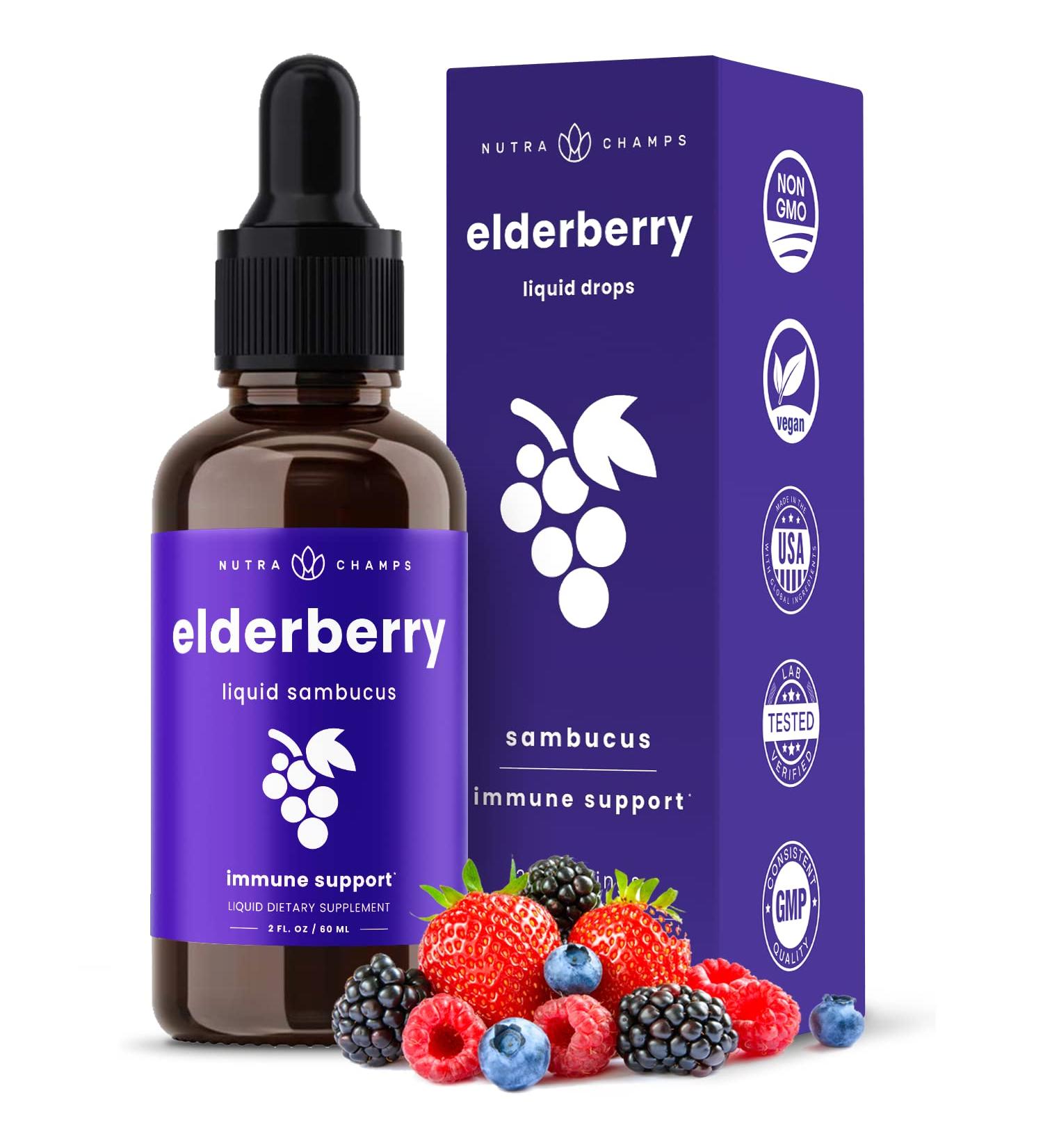 Black Elderberry Syrup 2000mg Extract | Antioxidant Drops for Immune Support | Sugar-Free Liquid Elderberry Extract 2oz | Berry Flavor - Buy Online on GoSupps.com