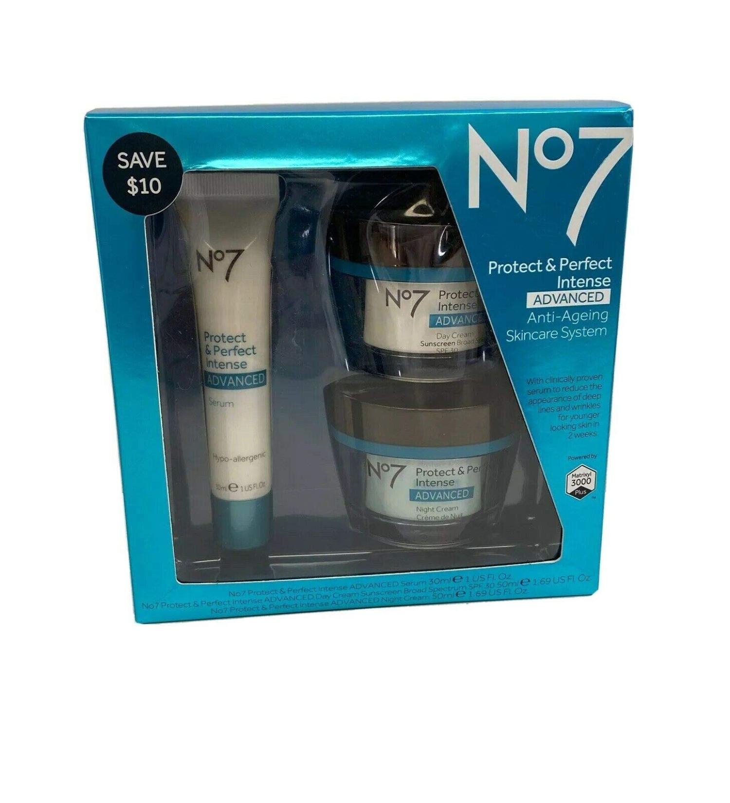 Boots No7 Protect & Perfect Intense Advanced 3 Piece Skincare System Serum Day & Night Cream SPF15