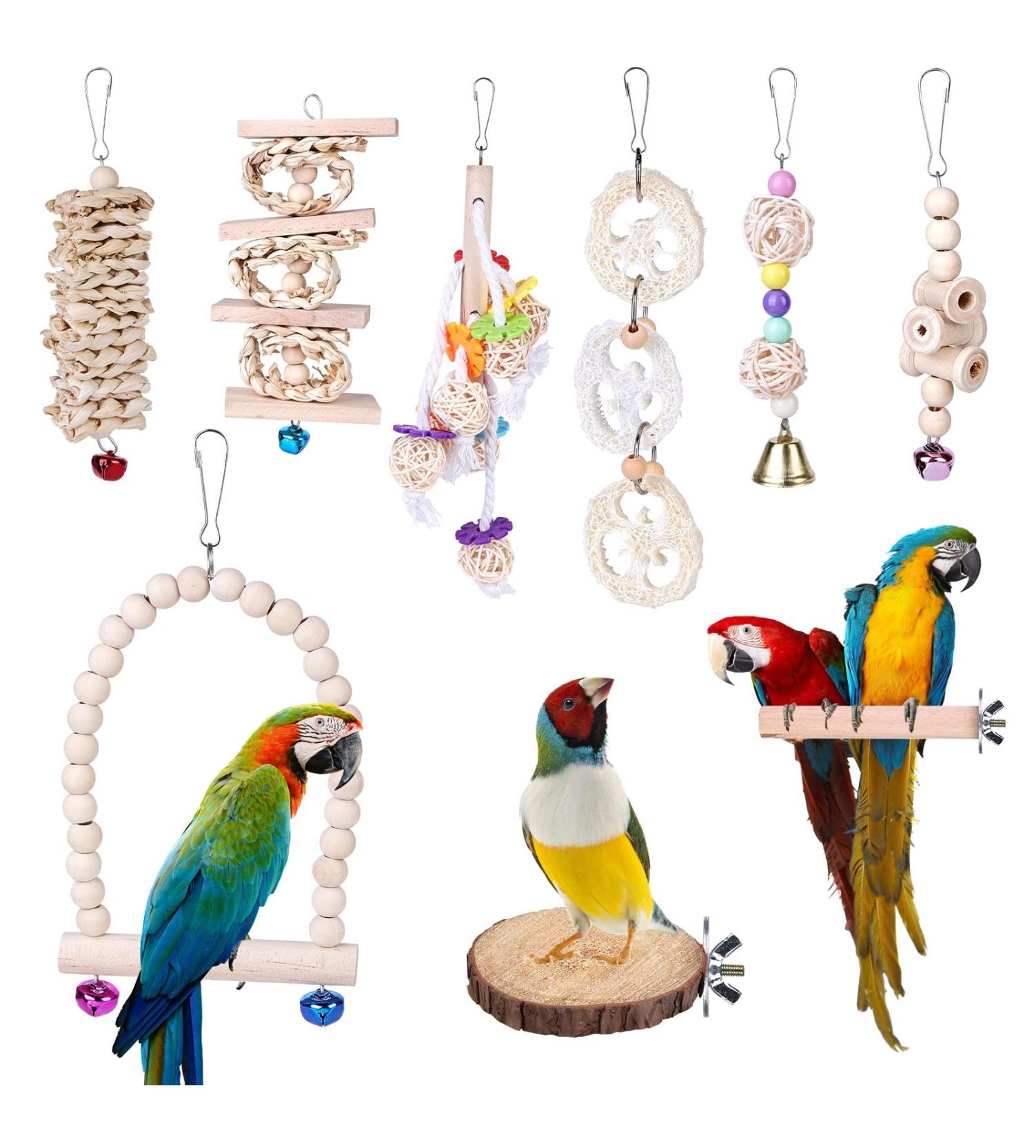 Bird Toys - 9 Piece Parrot Swing Set & Cage Accessories | Wooden Platforms for Budgies Finches & Nymphensittiche - Buy Online on GoSupps.com
