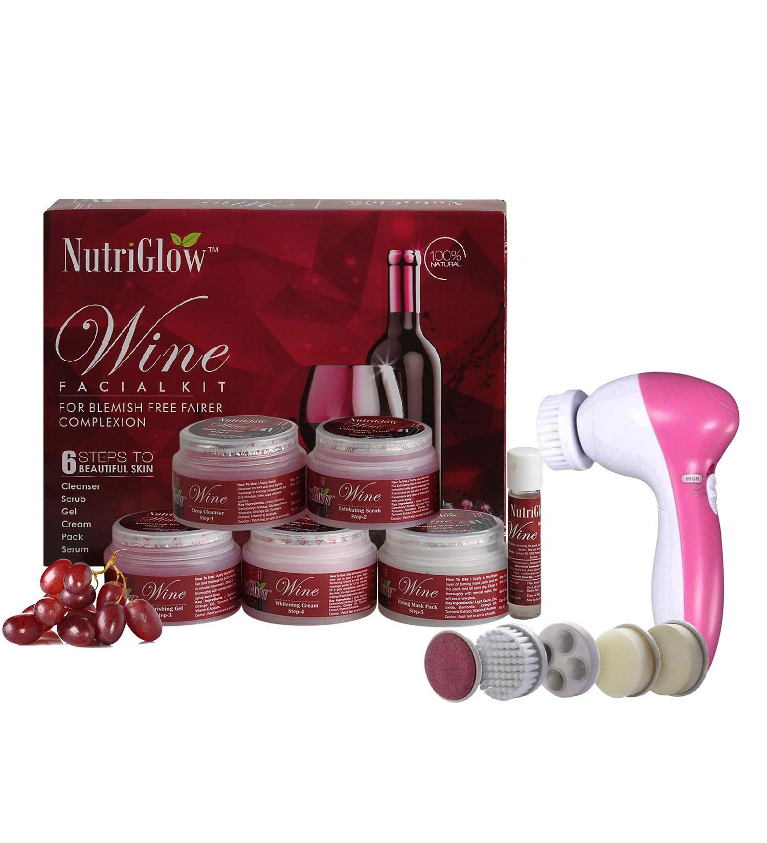 Shop Wine Facial Kit for Glowing Skin | 6-Piece Skincare Set with Massager - International Shipping Available - Buy Online on GoSupps.com
