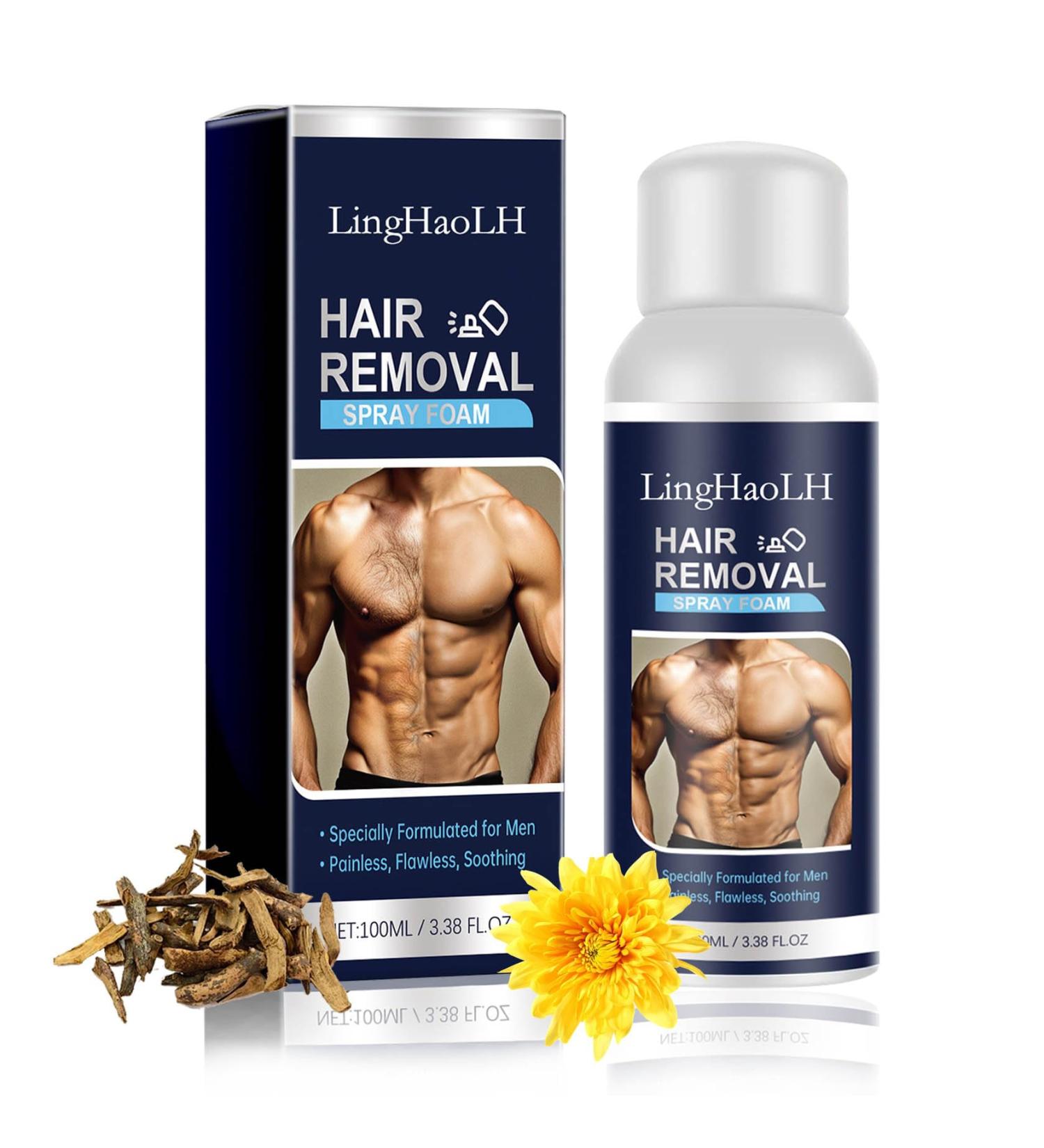 Men's Hair Removal Spray Foam - Gentle & Effective Depilatory Cream for Face Underarms Chest Back & Legs - Painless Home Hair Remover for All Skin Types - Buy Online on GoSupps.com