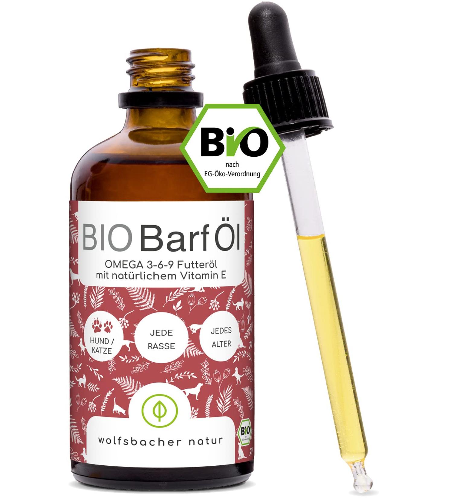 Organic BARF Feed Oil for Dogs & Cats | 100ml Cold Pressed Hemp Linseed Evening Primrose Chia Pumpkin Seed & Olive Oil | Vitamin E Rich | Organic from Germany | De- ko-060 - Buy Online on GoSupps.com