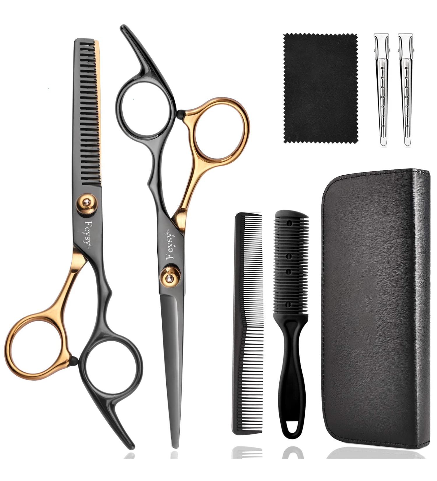 FCYSY Hair Cutting Scissors Kit - Professional Barber Shears Set for Men, Women, and Pets - Gold and Black - Buy Online on GoSupps.com
