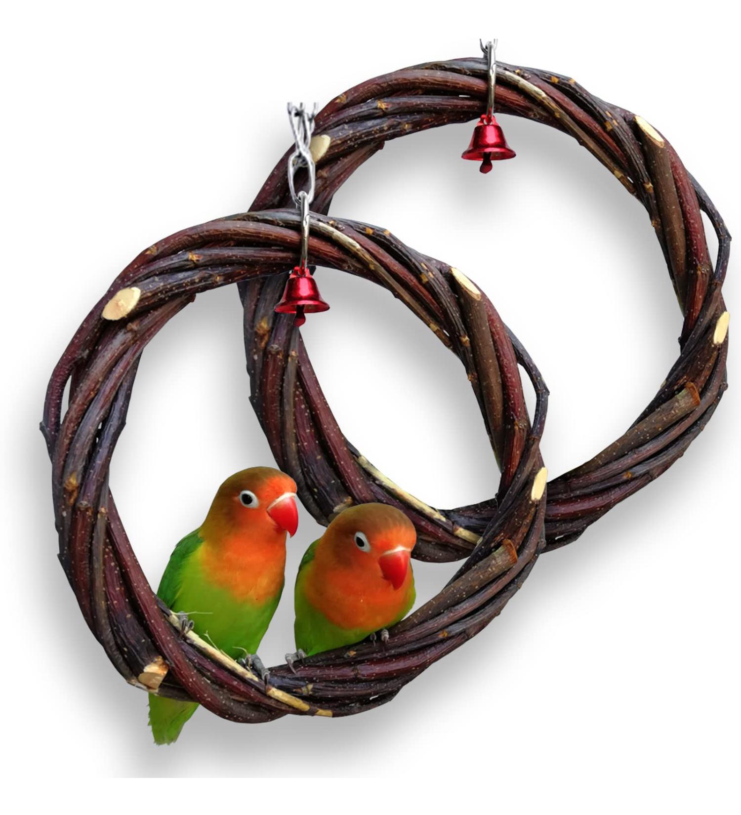 Qeeheng Natural Wood Bird Swing - Circular Hanging Ring with Bell | Parrot Cage Accessories for Nymphensittiche & More - Buy Online on GoSupps.com