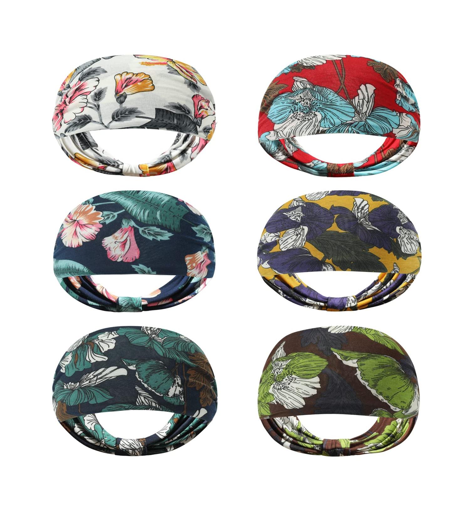 Rapotti 6 Pack Boho Headbands for Women - Wide Non-Slip Bandanas for Sports and Fashion - Printed Hair Accessories - Buy Online on GoSupps.com