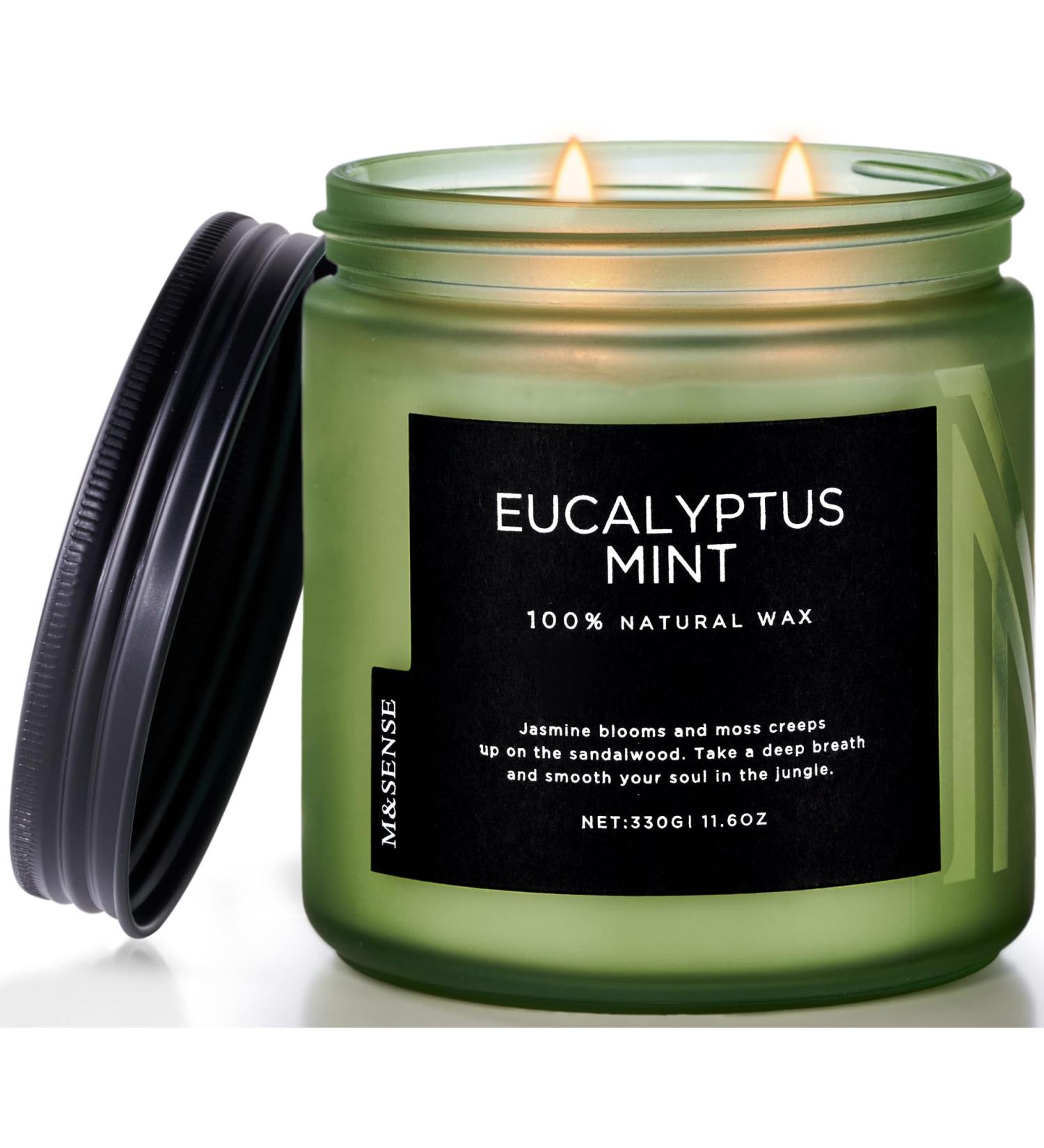 M&SENSE Eucalyptus Mint Soy Candles - 11.6oz Aromatherapy Candle for Stress Relief Meditation Yoga & Relaxation | 70 Hour Burn Gift for Men & Women - Buy Online on GoSupps.com