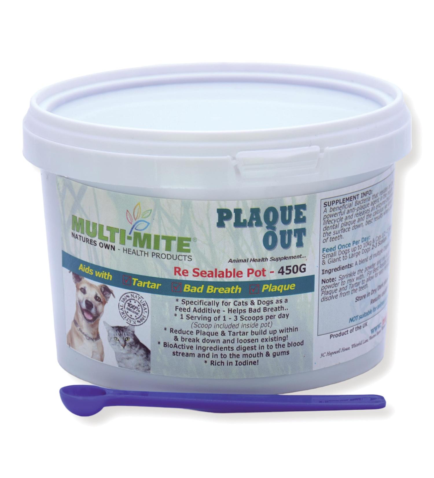 PLAQUE OUT 450G: Organic Tartar & Plaque Remover for Dogs & Cats - Bad Breath & Gum Care - Buy Online on GoSupps.com