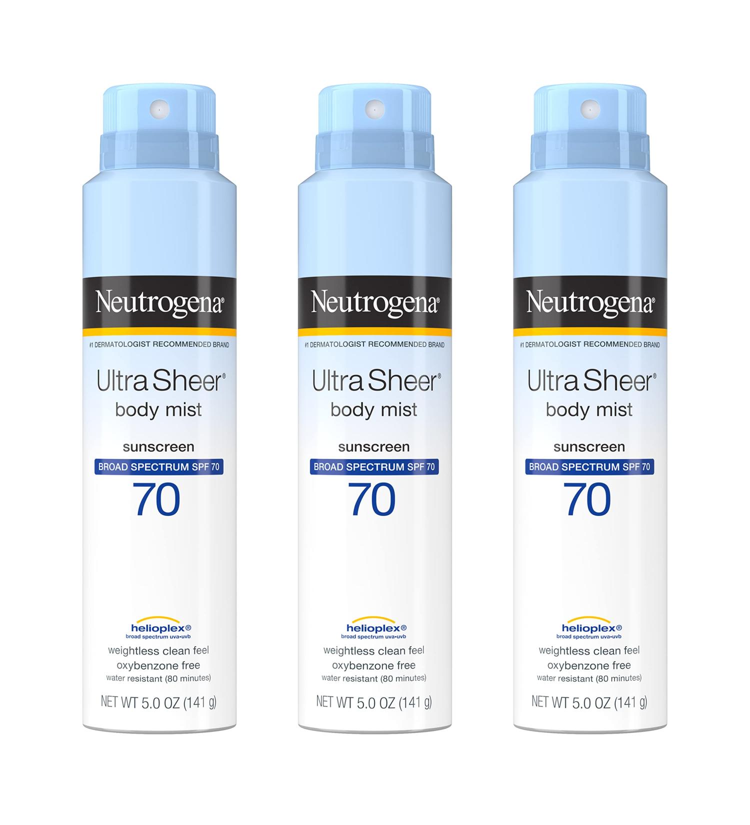 Neutrogena Ultra Sheer SPF 70 Body Mist Sunscreen Spray | Pack of 3 | Lightweight, Non-Greasy, Water Resistant, Oil-Free UVA/UVB Protection - Buy Online on GoSupps.com