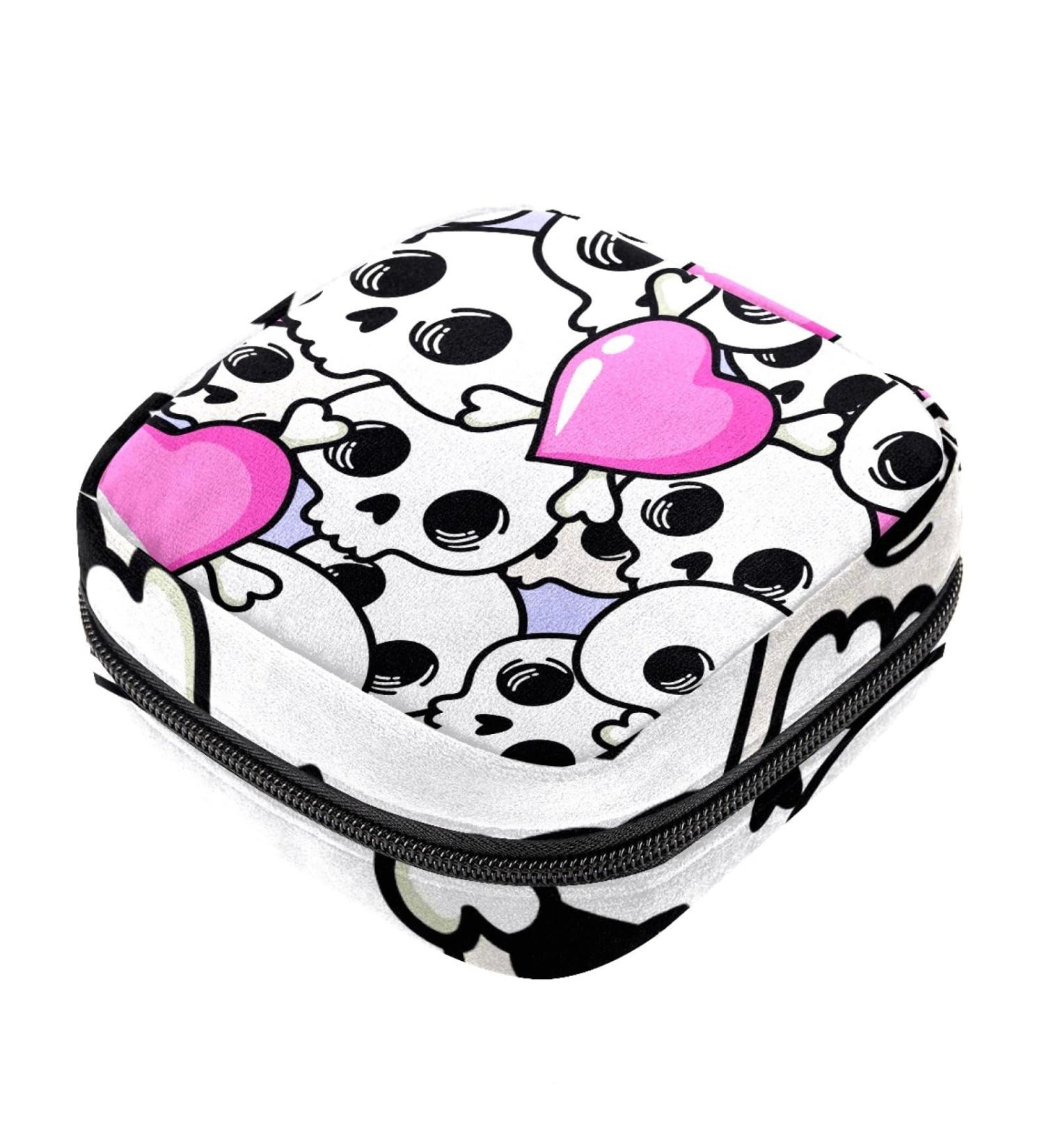 Skull Heart Pattern Sanitary Napkin Storage Bag - Portable Period Kit Pouch - Buy Online on GoSupps.com