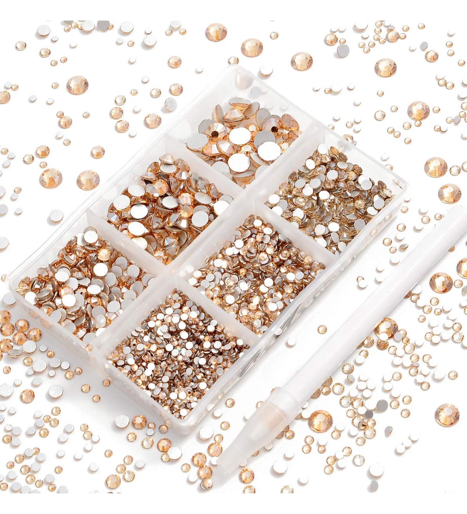 4300 Flat Back Nail Art Rhinestones Set with Storage Box & Picking Pen - Champagne | 6 Sizes (2-6.5mm) for DIY Crafts - Buy Online on GoSupps.com