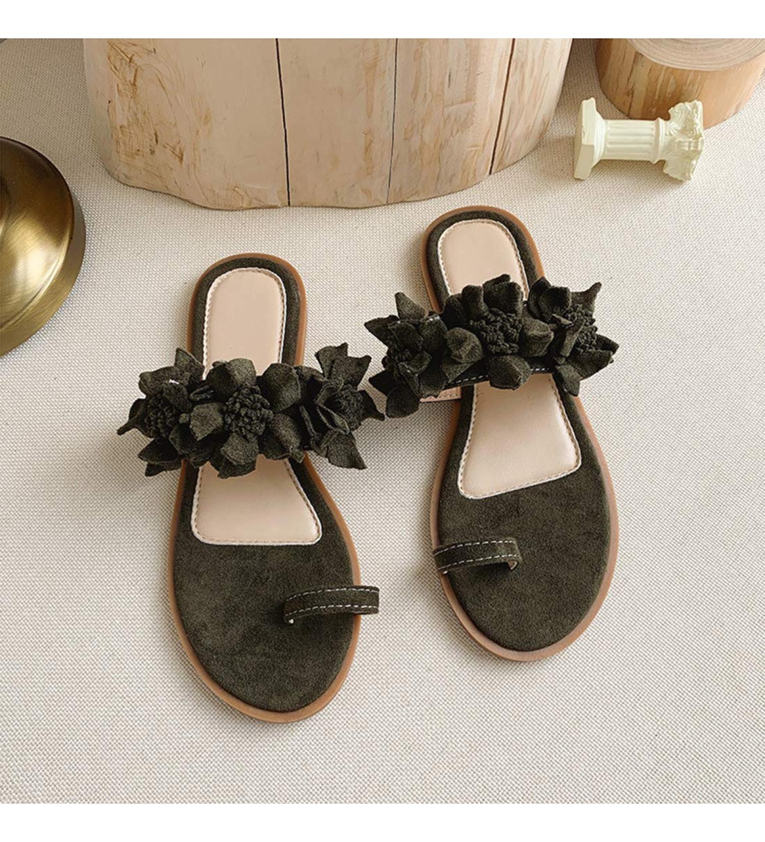 Creev Women's Orthopedic Sandals - Casual Flower Flat Slip-On Beach Travel Shoes | Ergonomic Flip-Flops in Gray & Dark Green (EU Sizes 38 & 42) - Buy Online on GoSupps.com